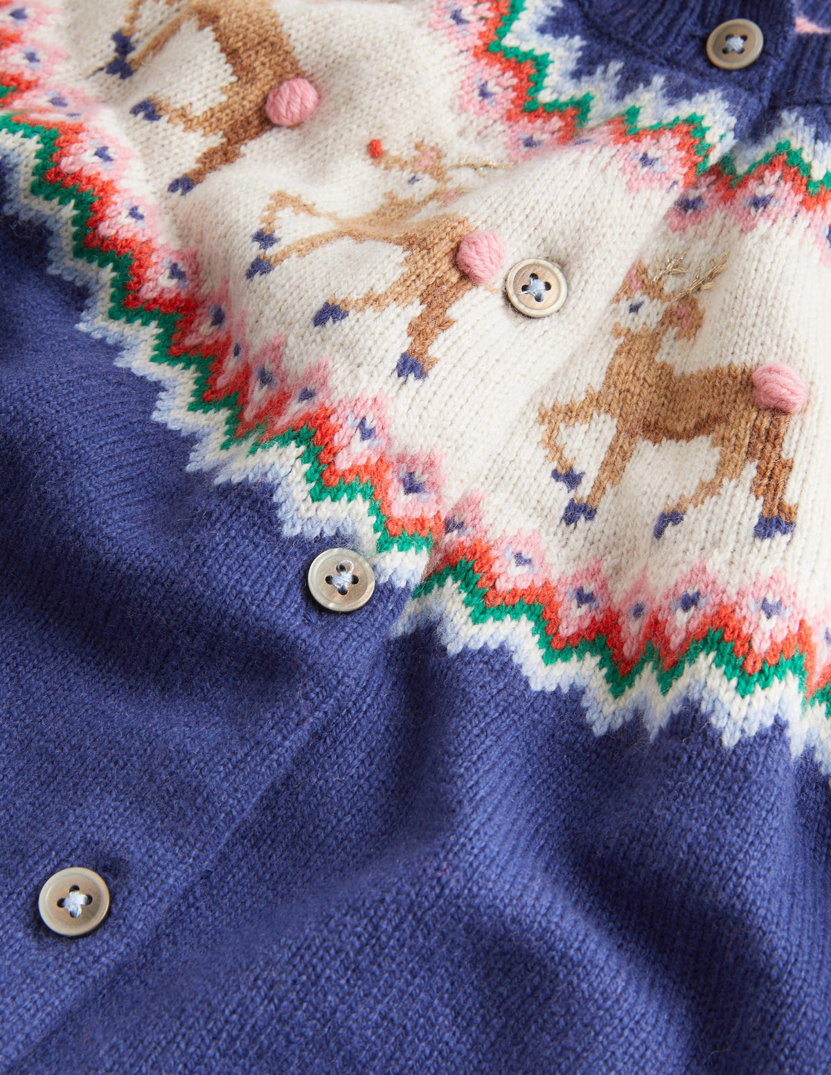 Navy Reindeer Fair Isle Christmas Cardigan-Navy Reindeers - Image 3