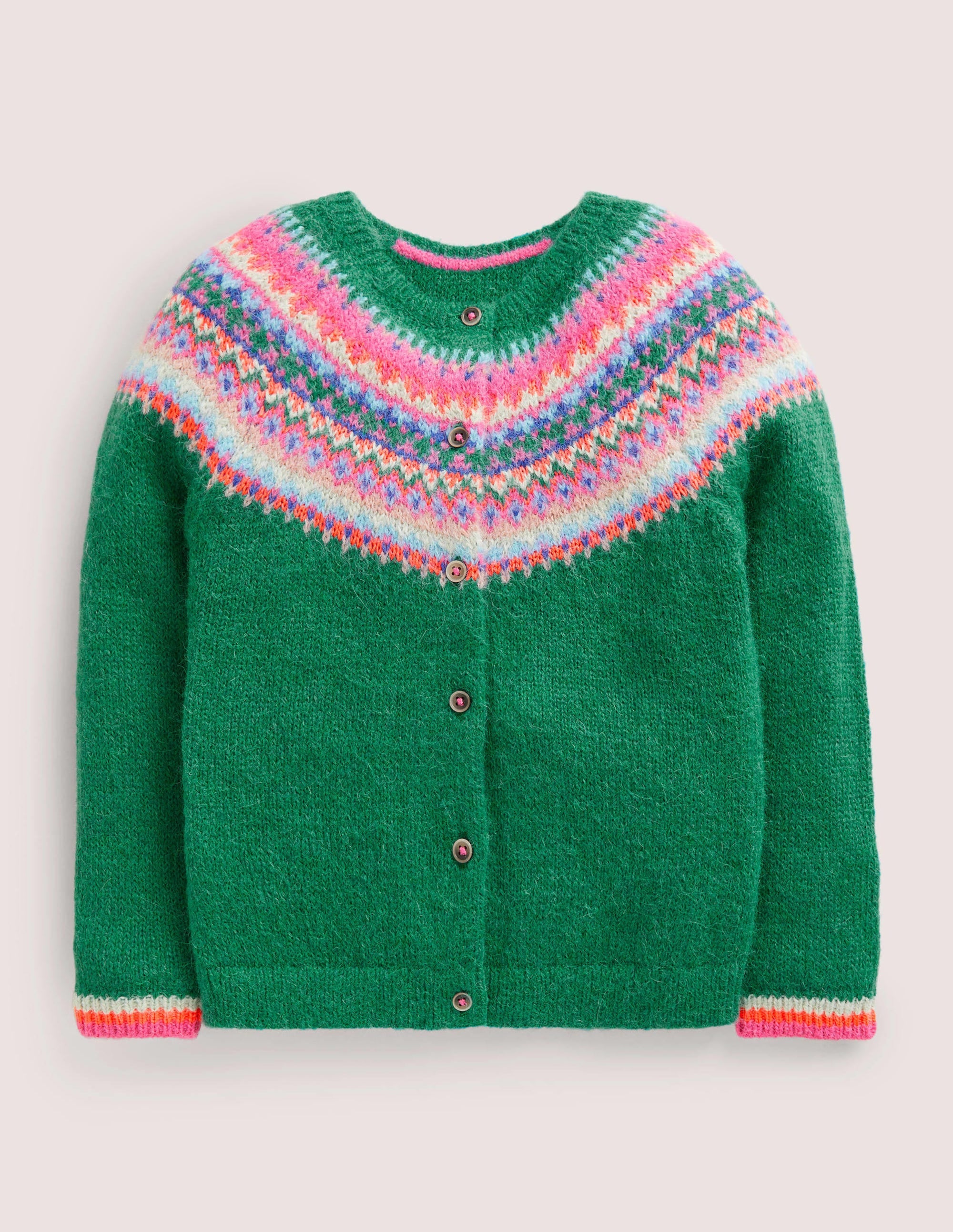 Green Fair Isle Yoke Cardigan-Green Pepper Multi Yoke - Image 1