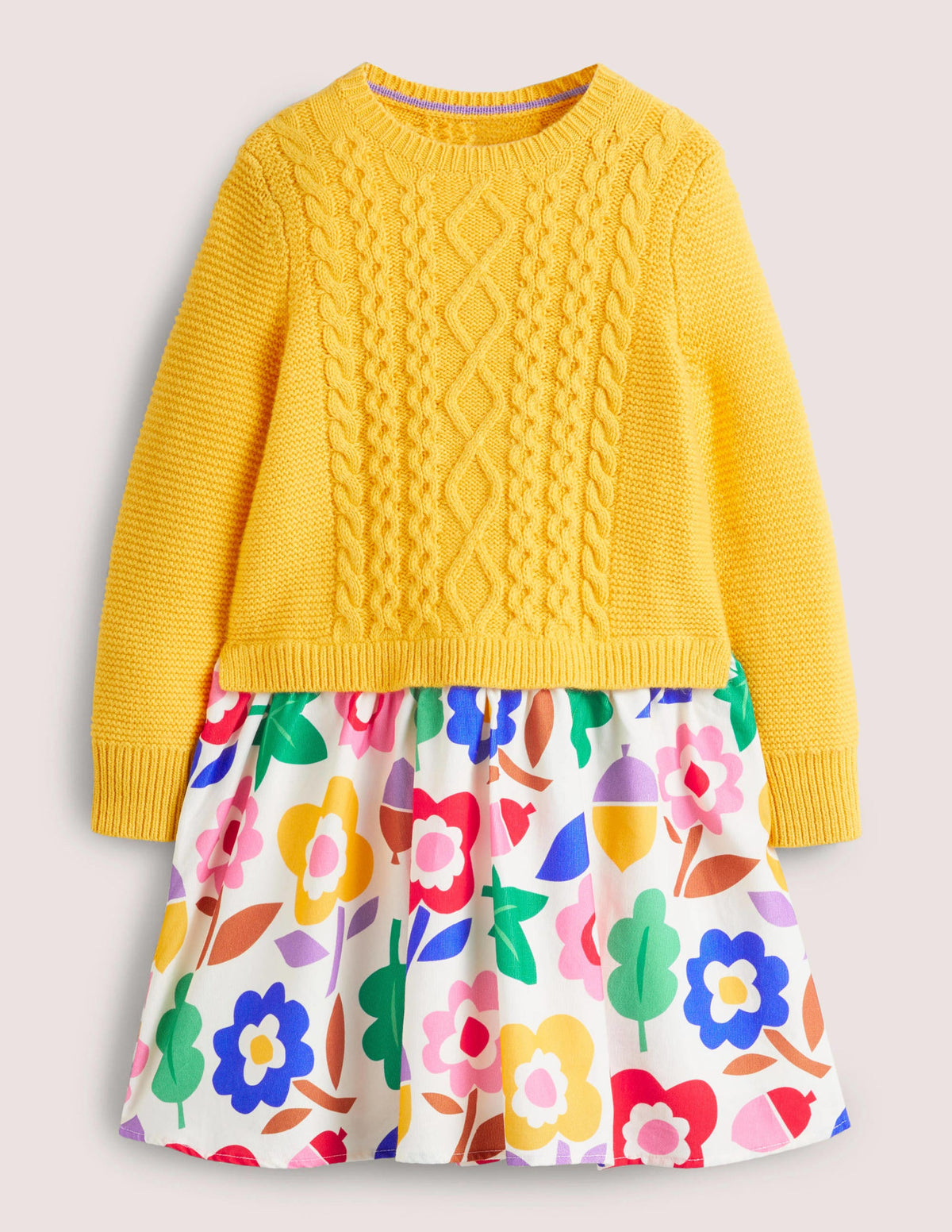 Woven & Knit Mix Dress-Ochre Acorn Floral-1