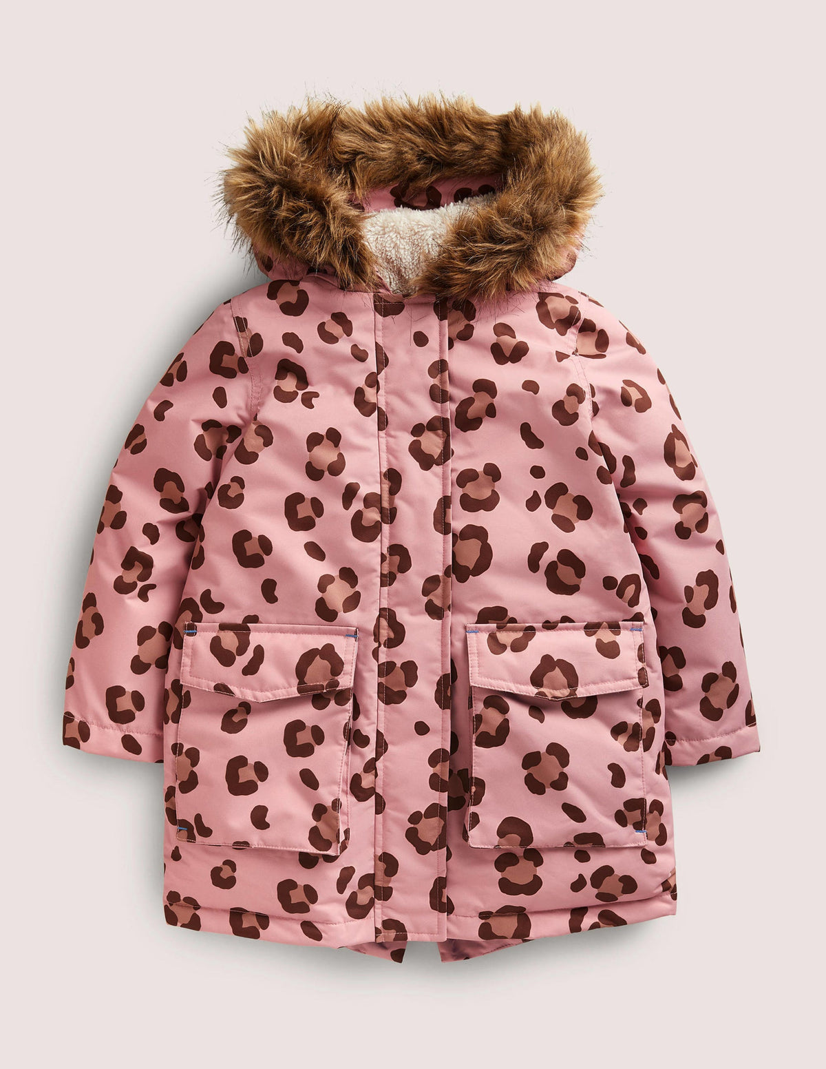 Pink Animal Print Waterproof Parka-Almond Pink Animal Print-1