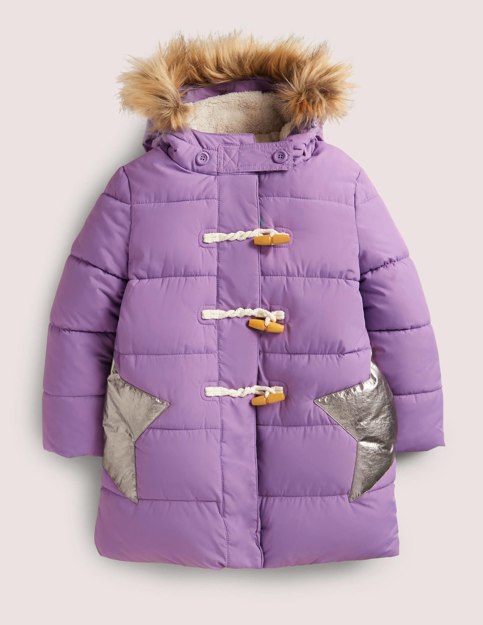 Purple Star Fleece-Lined Hooded Puffer Jacket-Aster Purple Star - Image 1