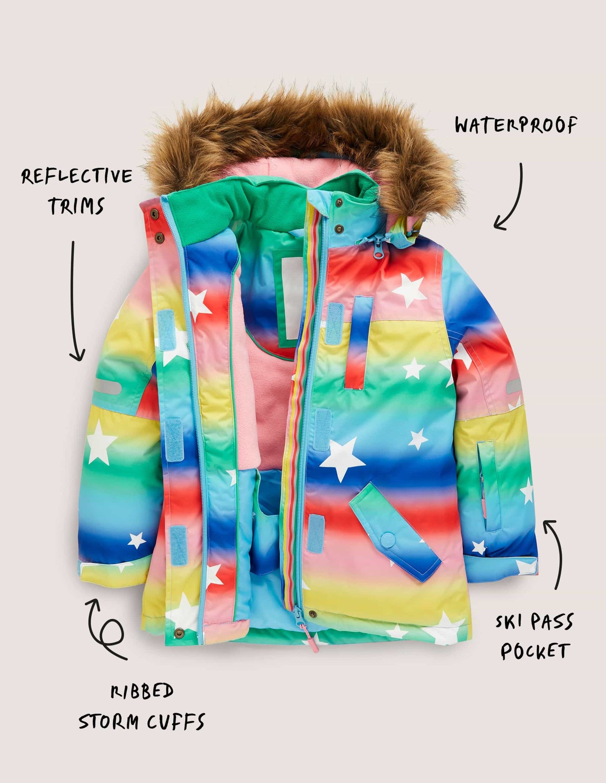 Rainbow Star Print Hooded Waterproof Jacket-Ombre Rainbow Star-5