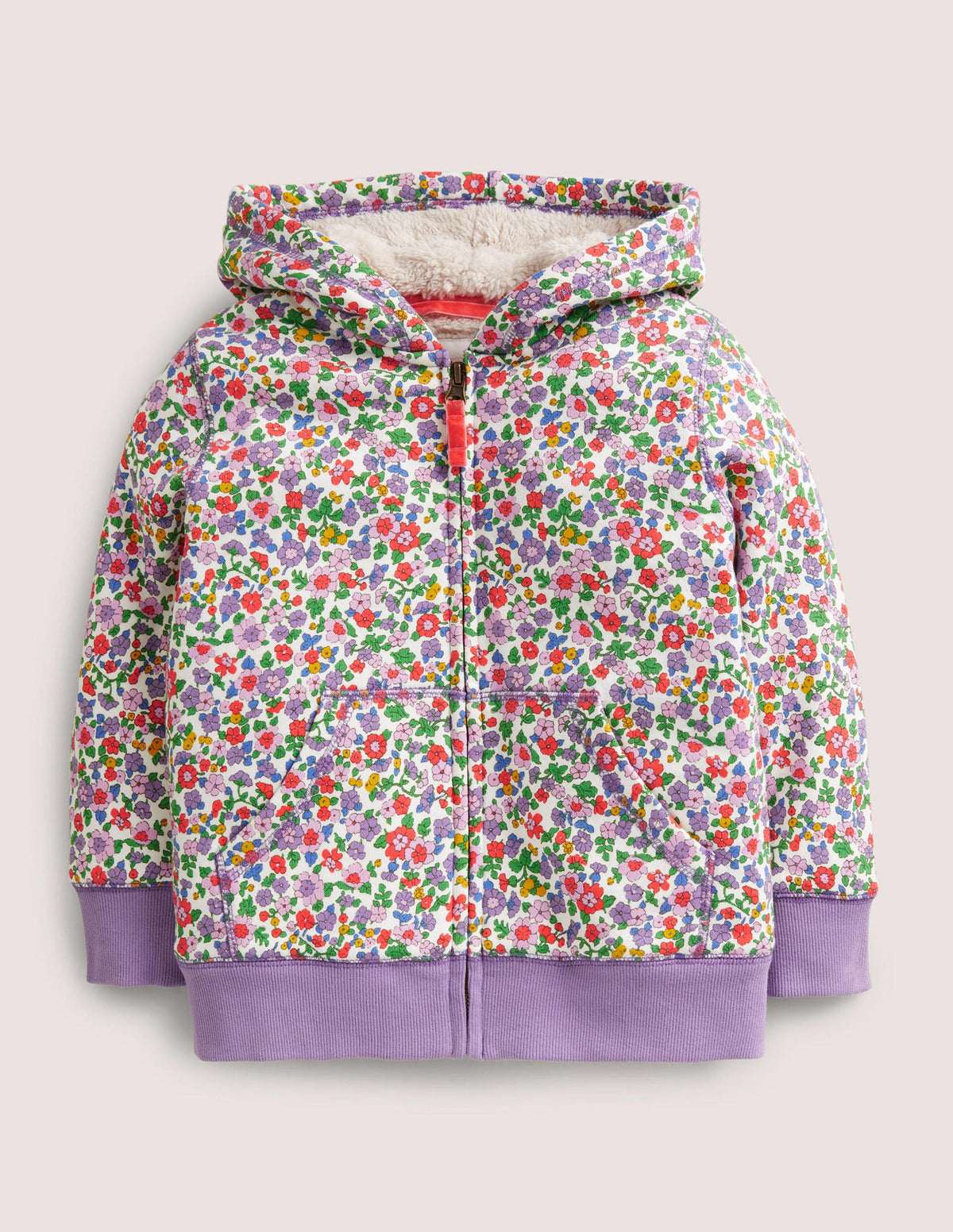 Purple Floral Borg Lined Hoodie-Aster Purple Floral - Image 1