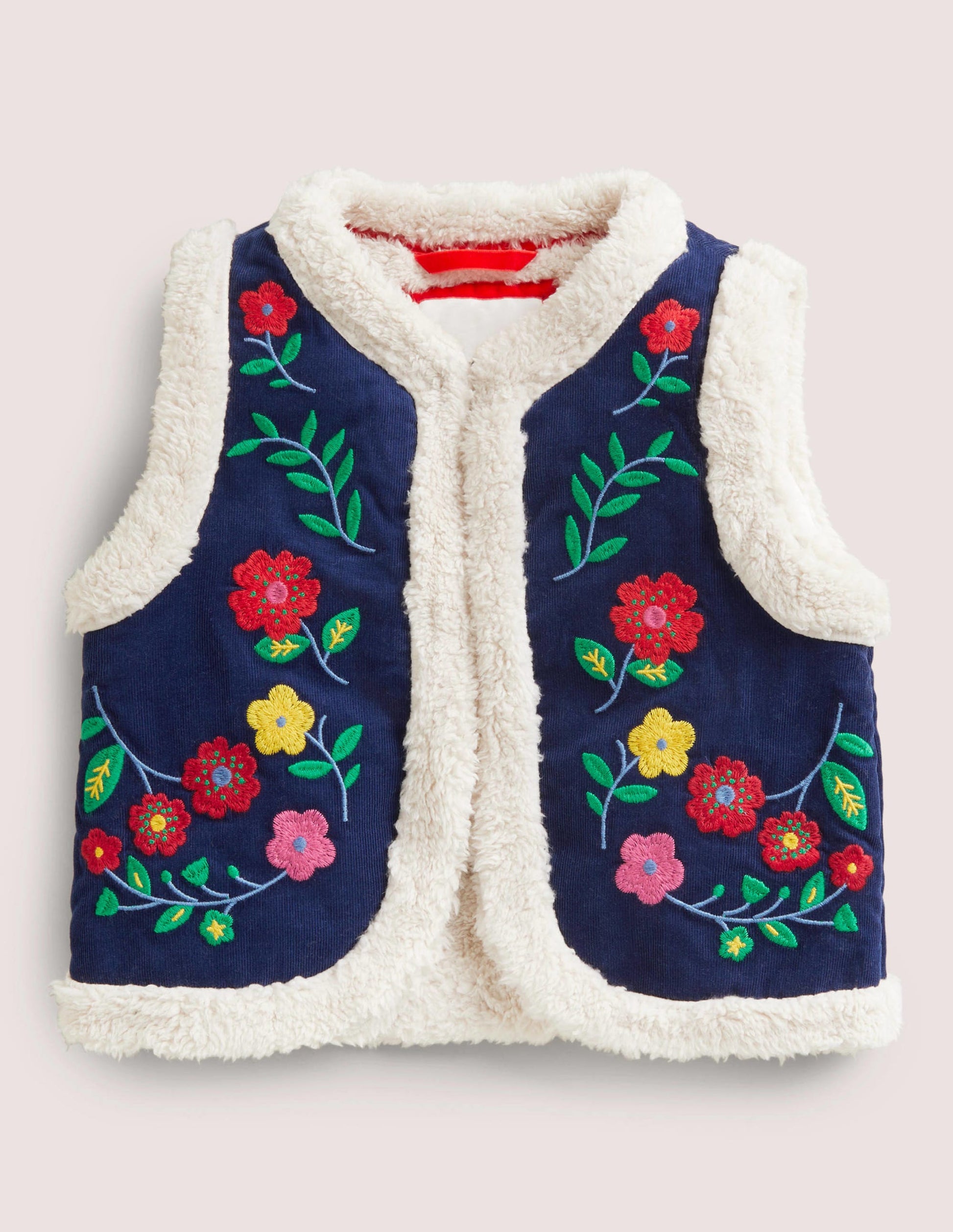Shaggy Lined Emboidered Gilet-College Navy-1