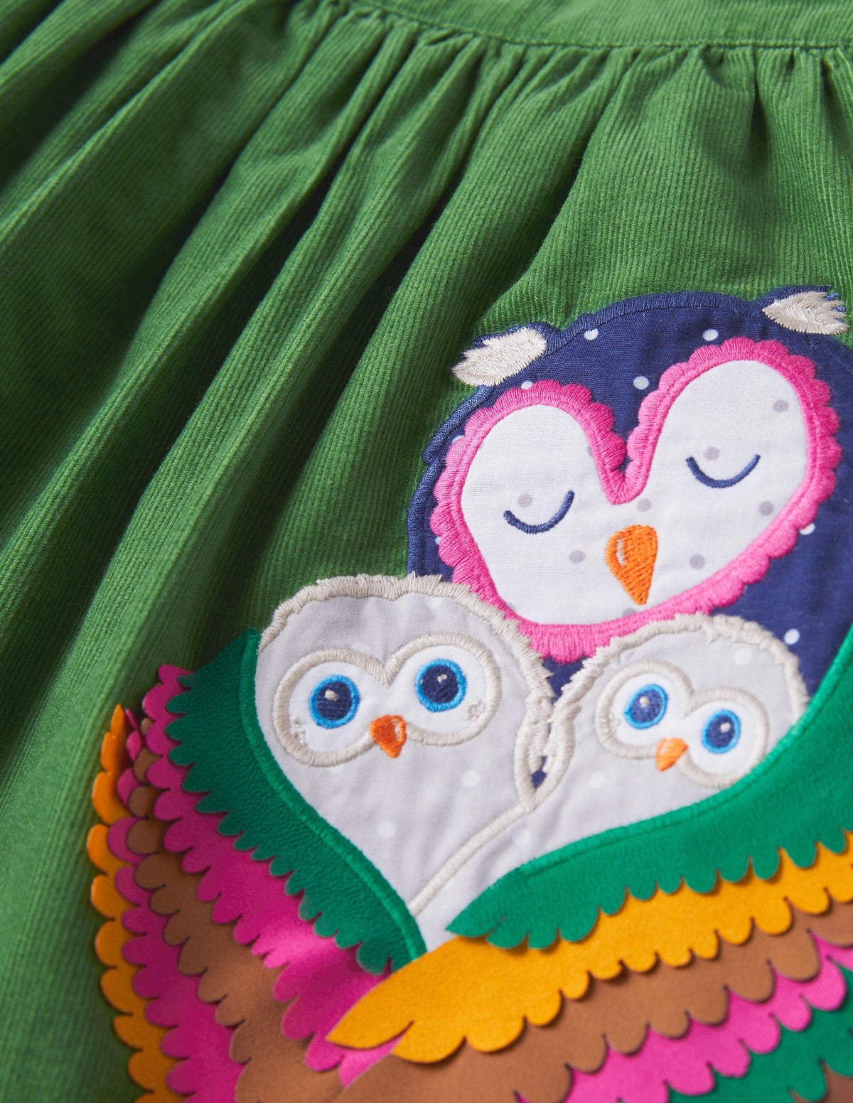 Appliqué Pinafore Dress-Olive Green Owls-3