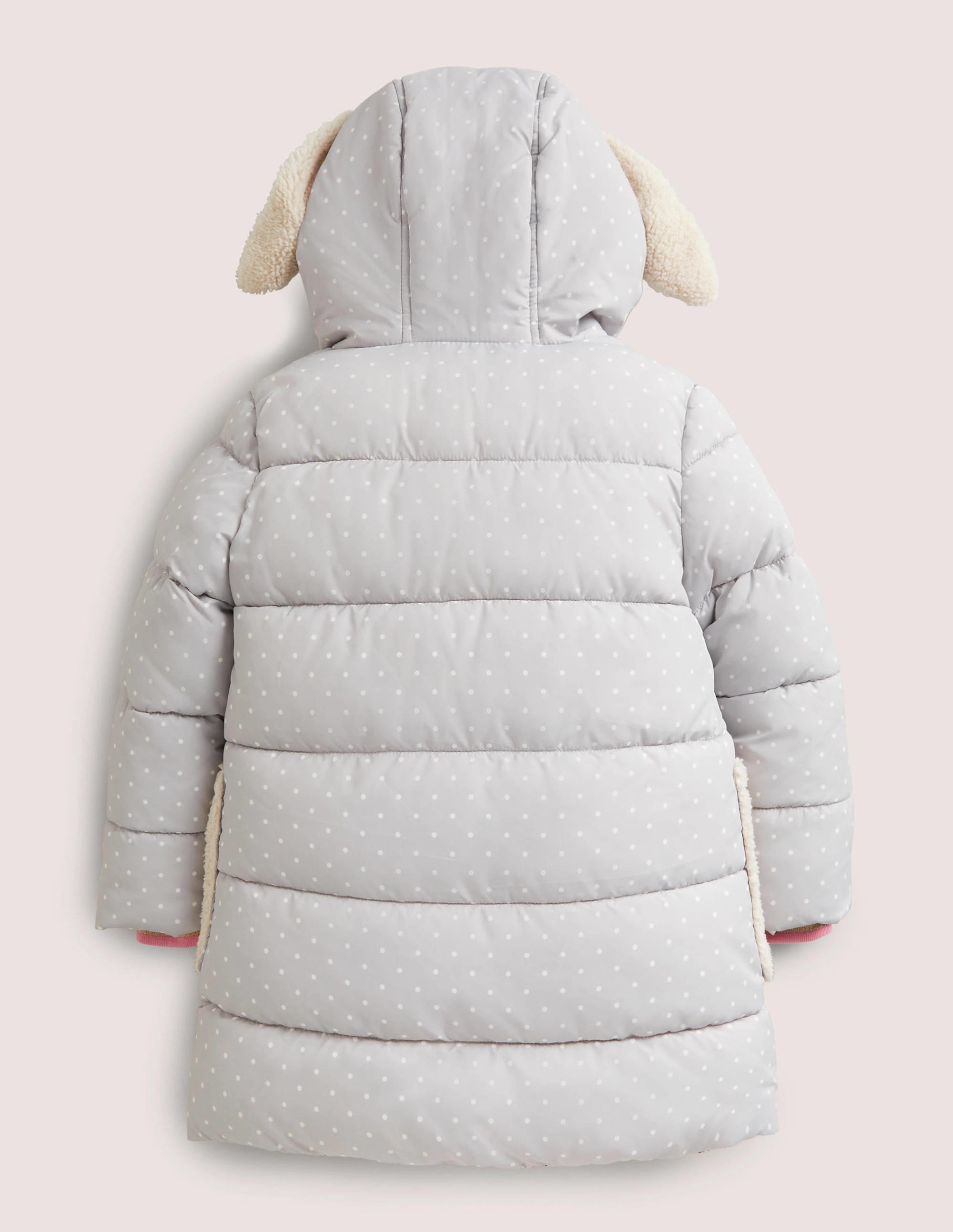 Grey Dotted Bunny Hood Longline Puffer Jacket-Shale Grey Pin Spot Bunny - Image 2