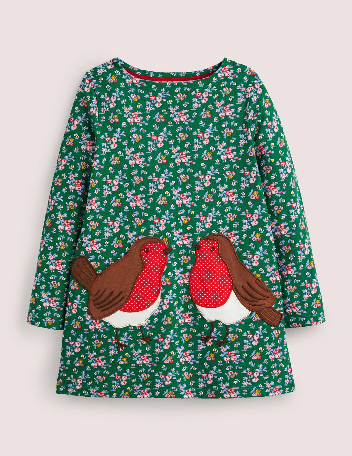 Pocket Jersey Tunic-Shady Green Floral Robins - Image 1