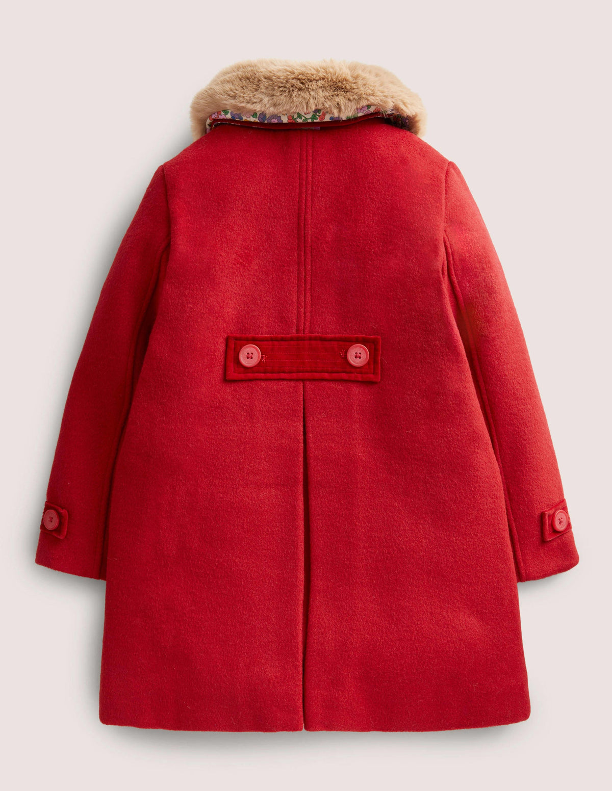 Red Fur Collar Wool Coat-Cranberry Red-2