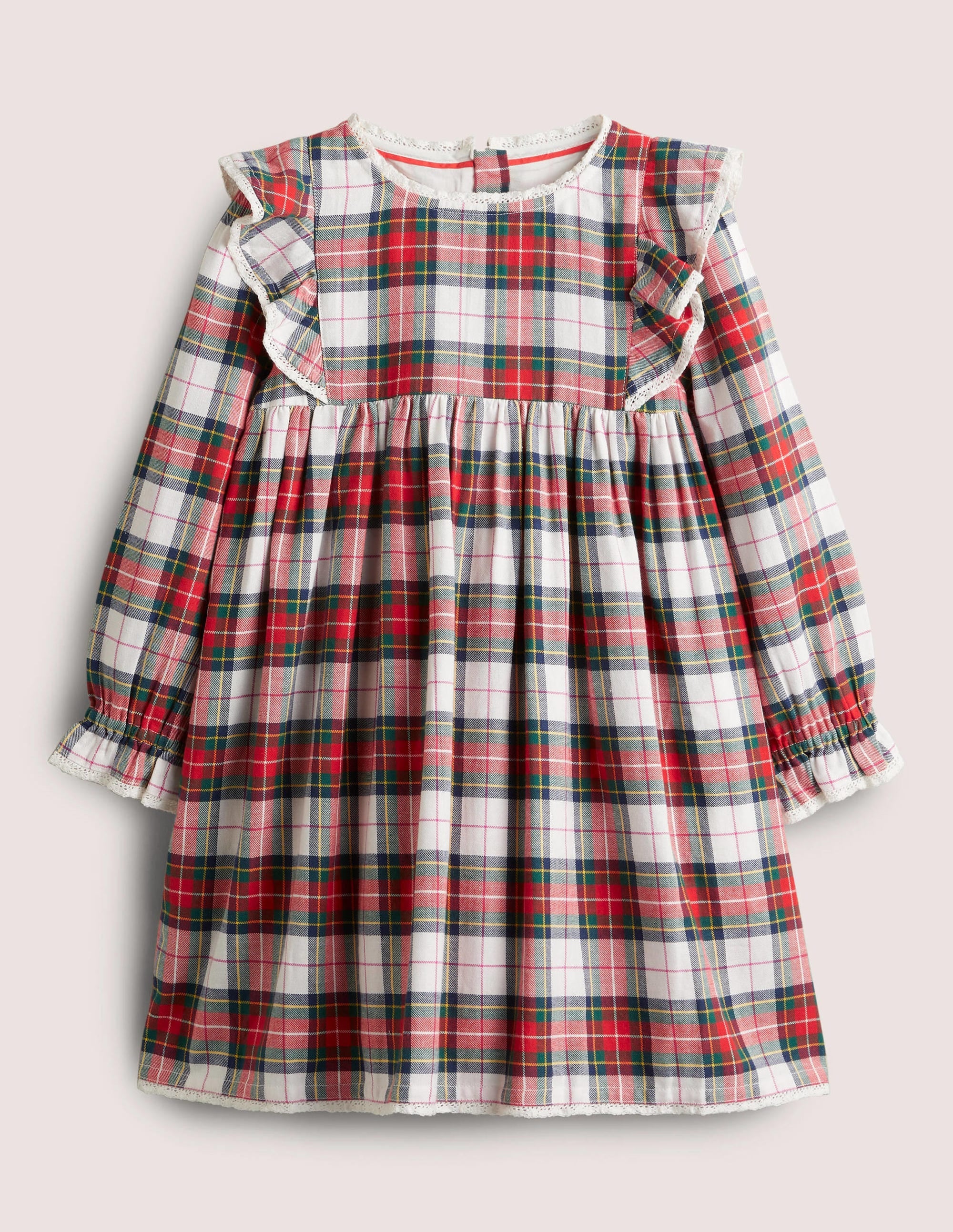 Woven Printed Dress-Ivory/Red Check - Image 1