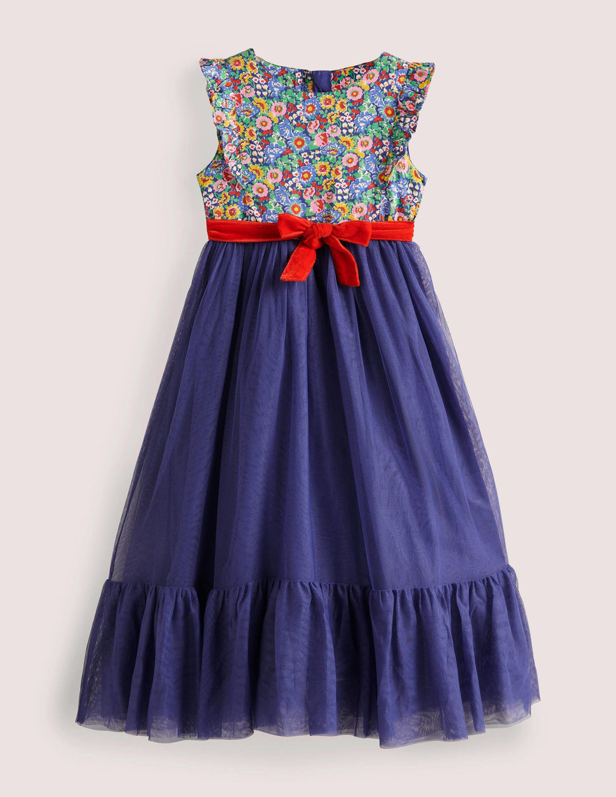 Woven Tulle Party Dress-Navy Multi Floral - Image 1