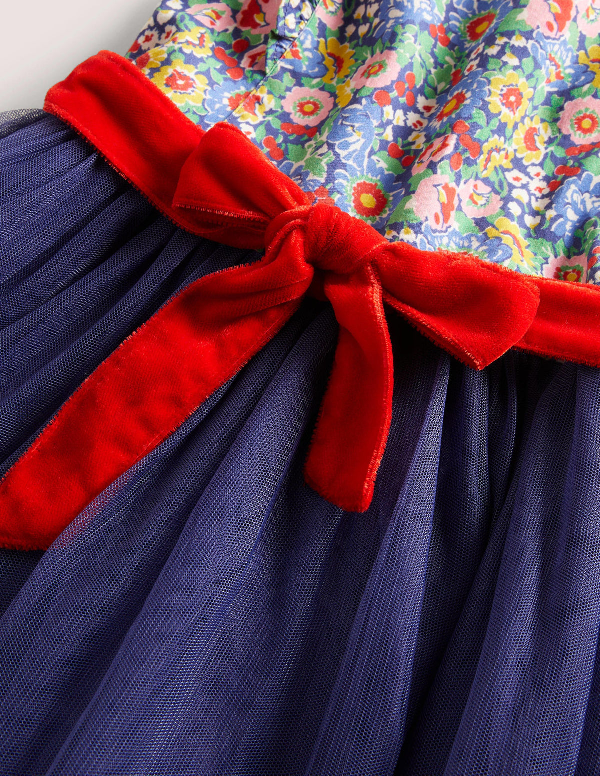 Woven Tulle Party Dress-Navy Multi Floral-3