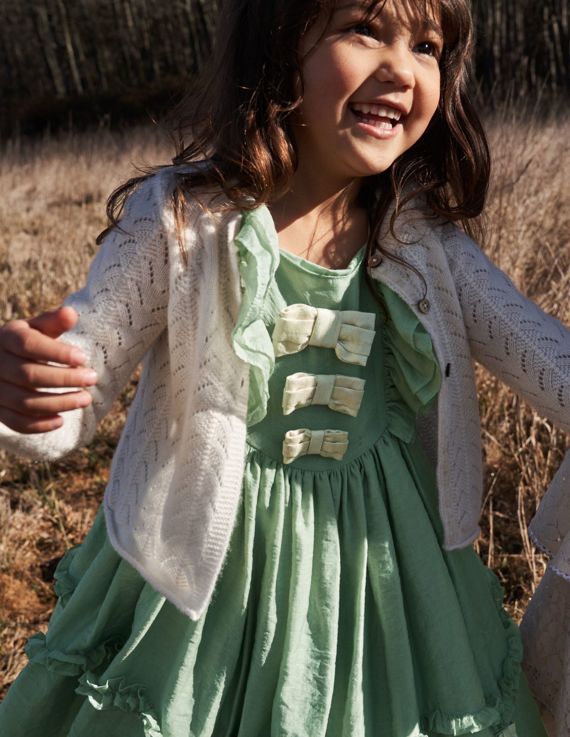 Green Organza Bow Party Dress-Csarite Green Gold Bows-5