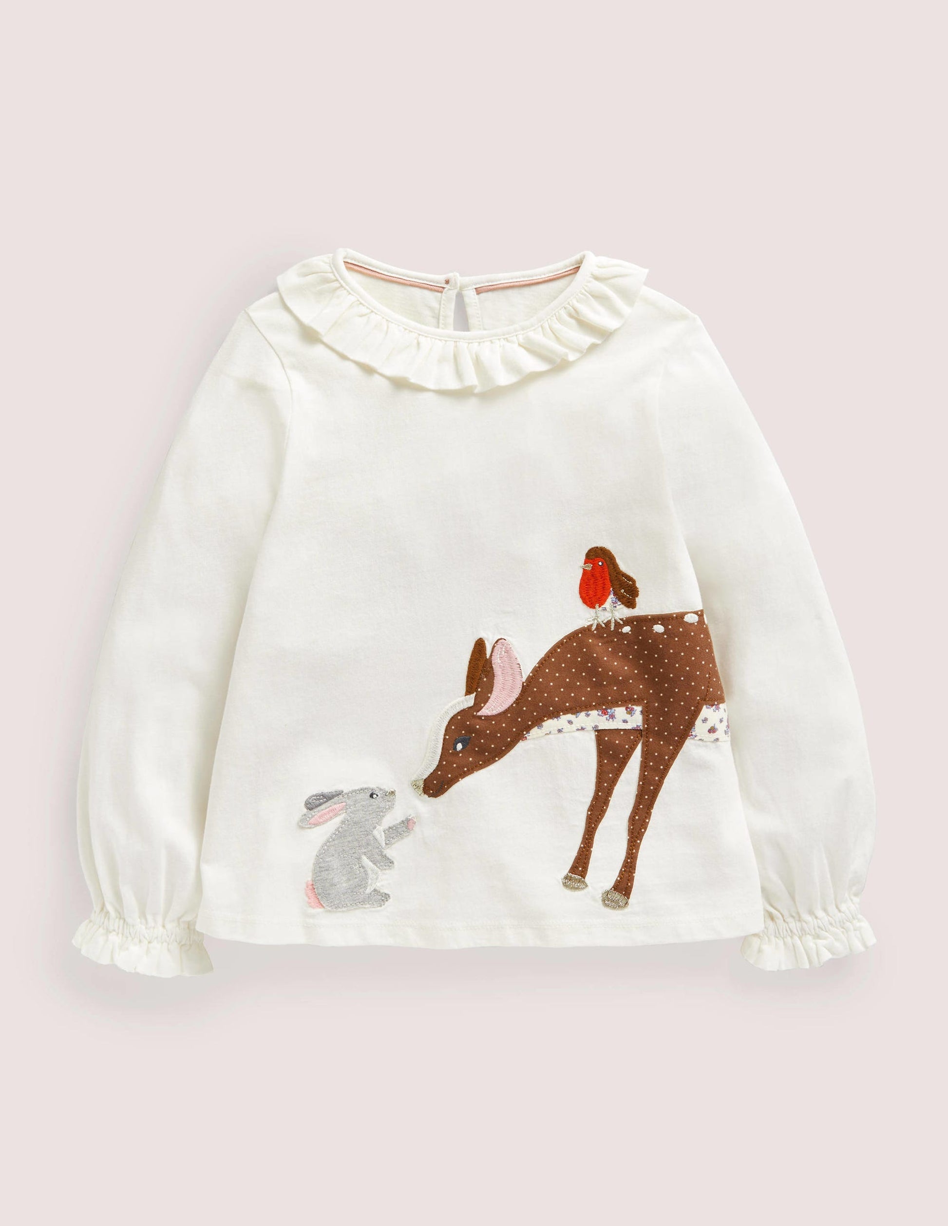 Pretty Appliqué T-Shirt-Ivory Woodland Animals-1