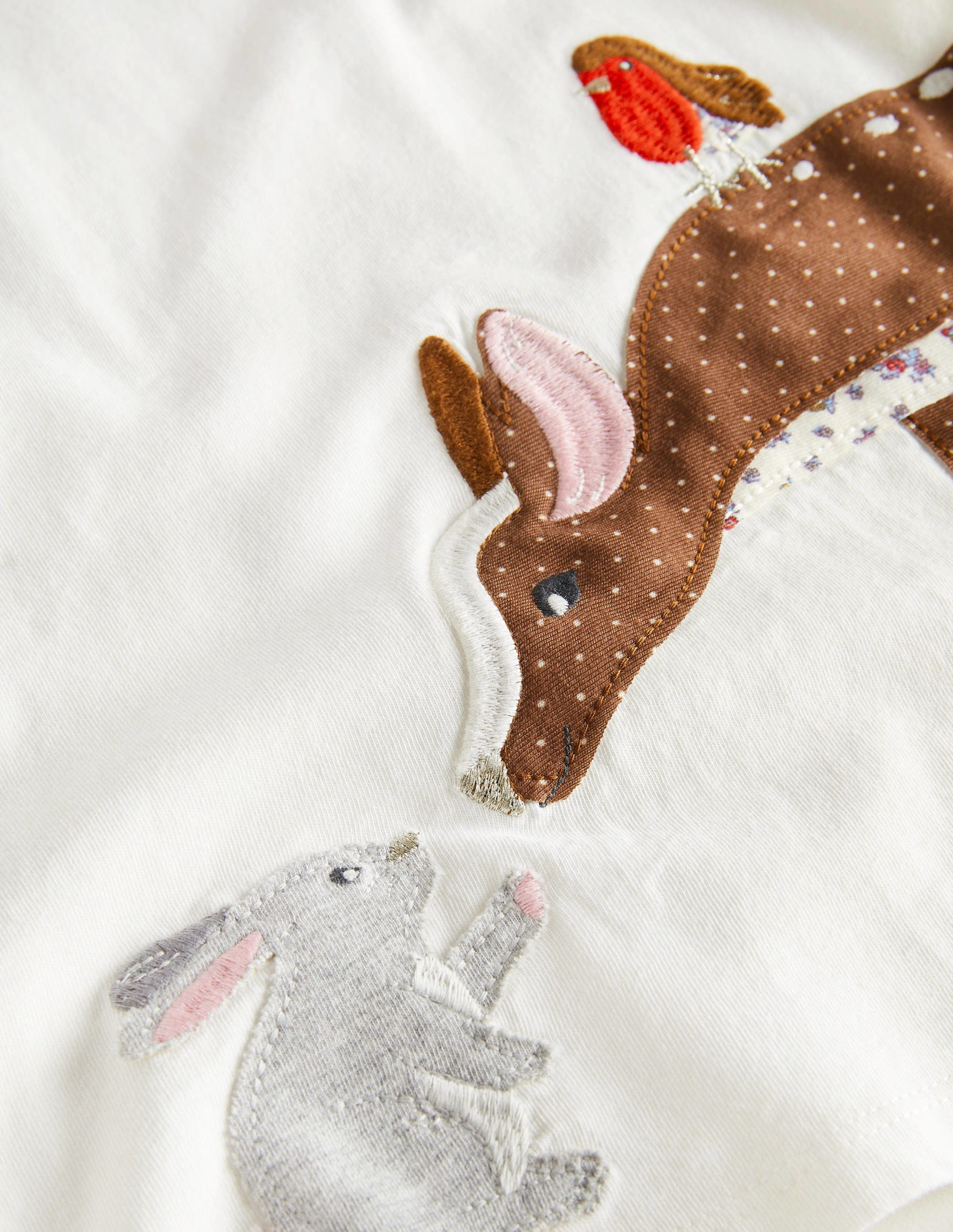 Pretty Appliqué T-Shirt-Ivory Woodland Animals - Image 3