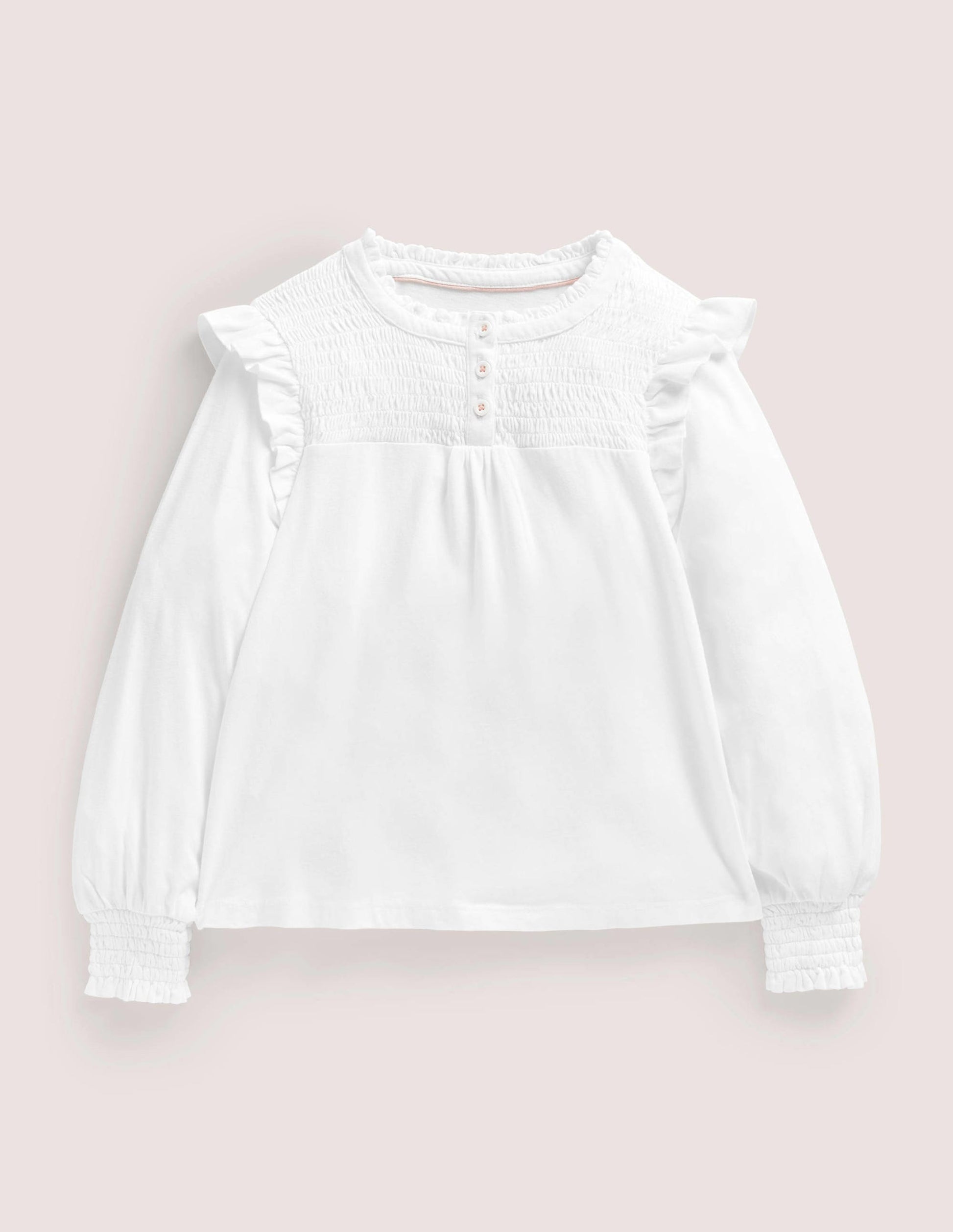 Smocked Placket Top-White-1