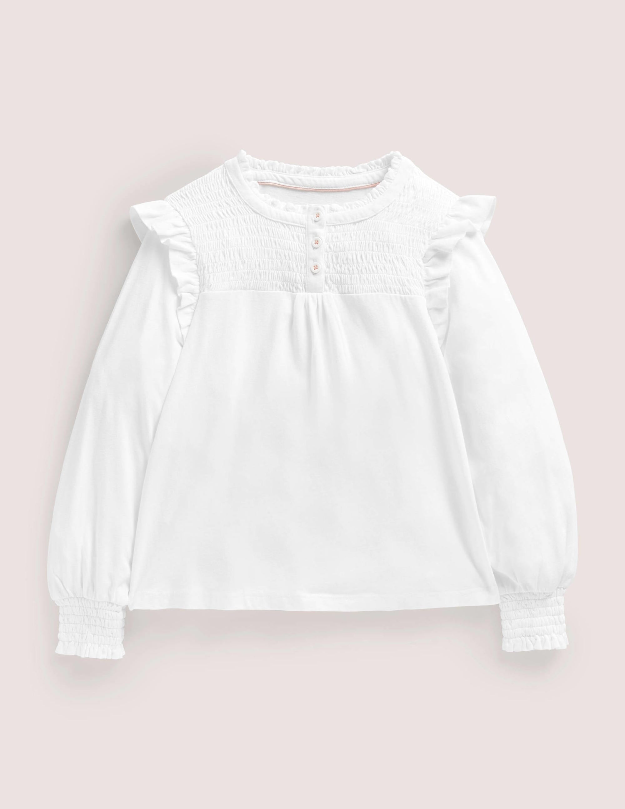 Smocked Placket Top-White - Image 1