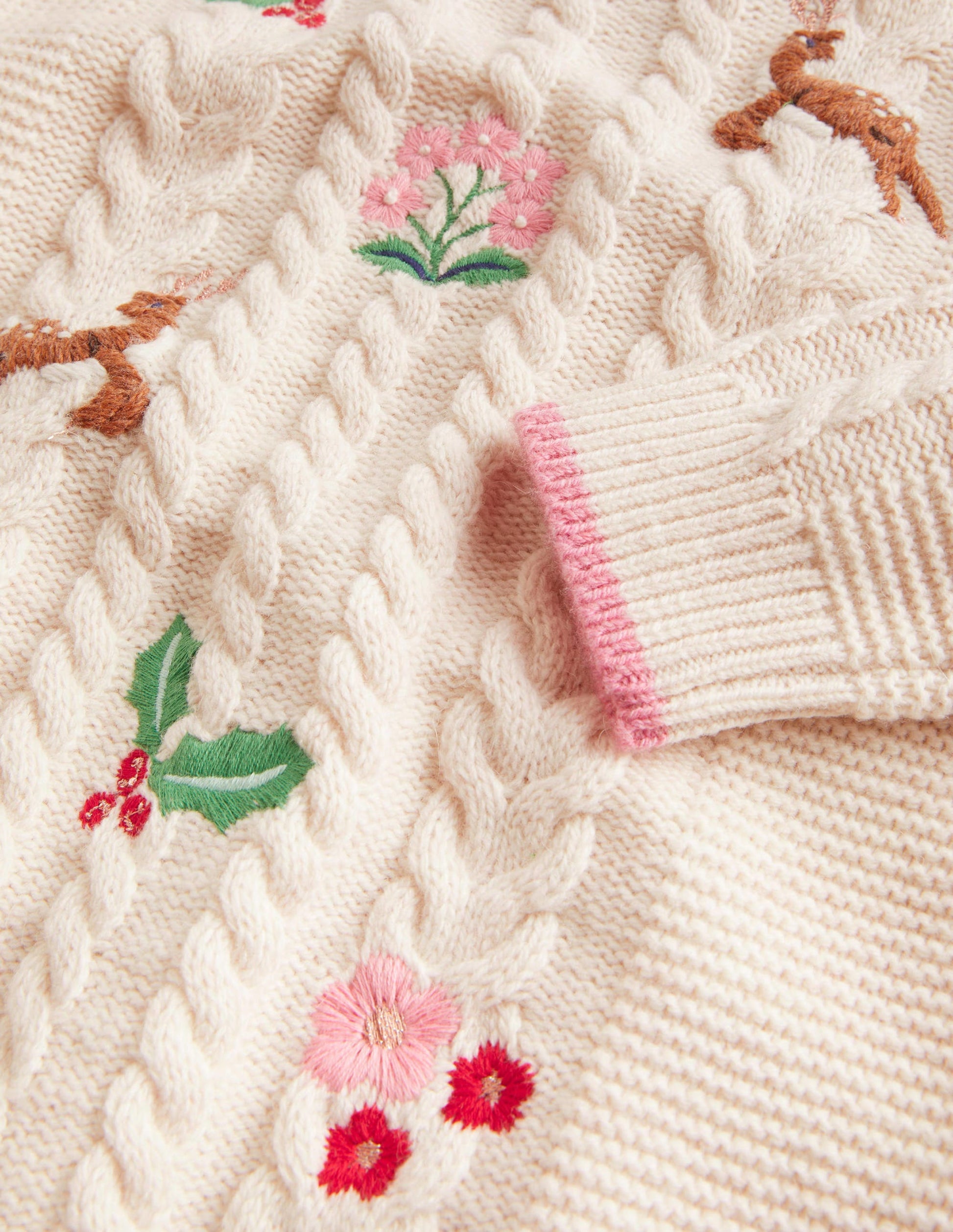 Embroidered Cable Knit Jumper-Ecru Marl Embroidery-3