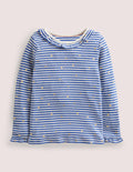 Sparkly Ruffle Pointelle Top-Elizabethan Blue/Ivory