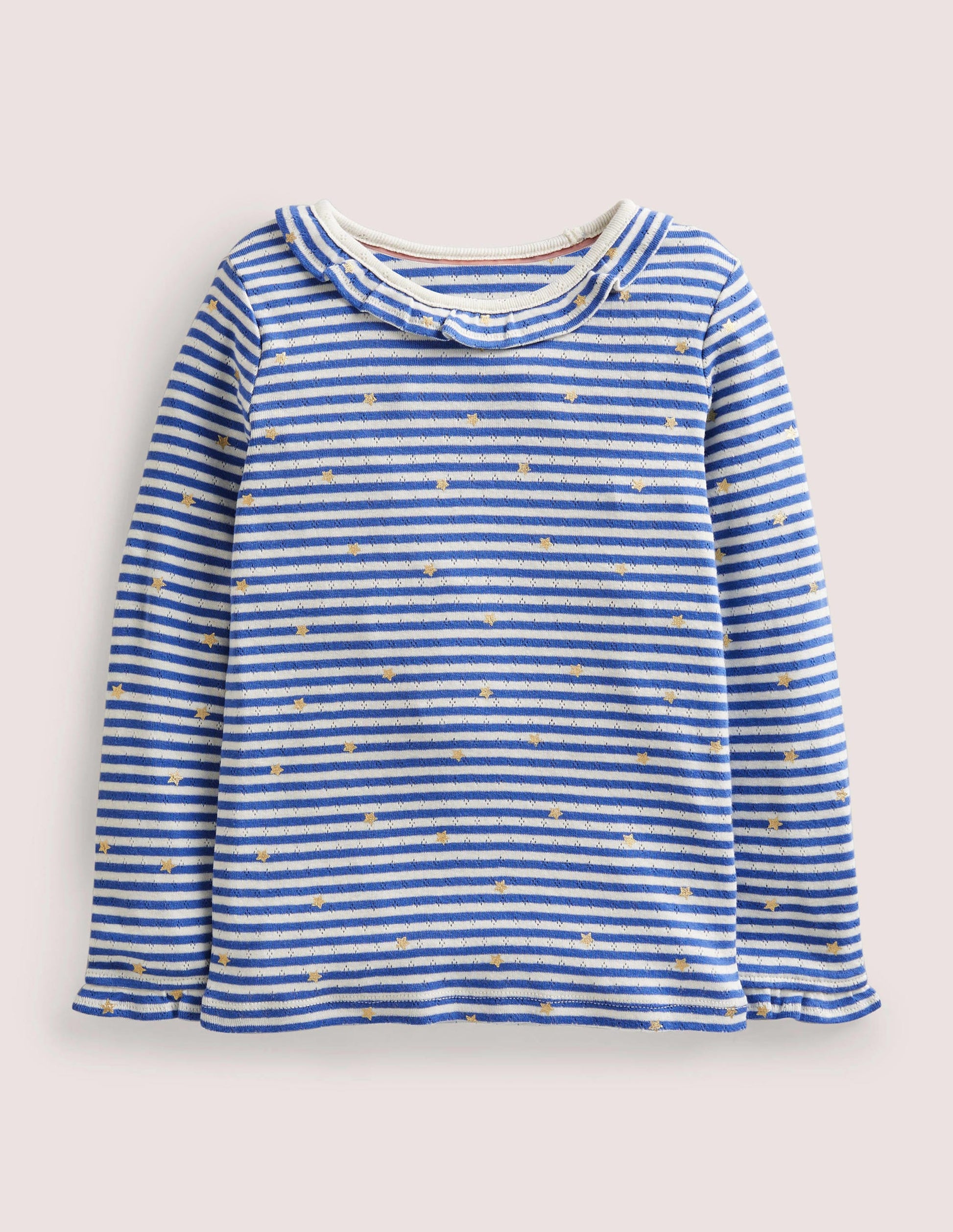 Sparkly Ruffle Pointelle Top-Elizabethan Blue/Ivory-1