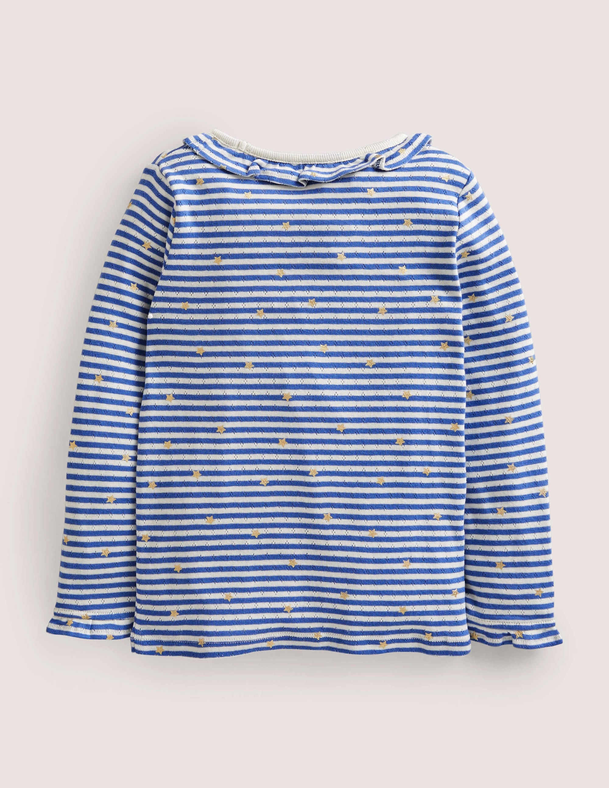 Sparkly Ruffle Pointelle Top-Elizabethan Blue/Ivory - Image 2