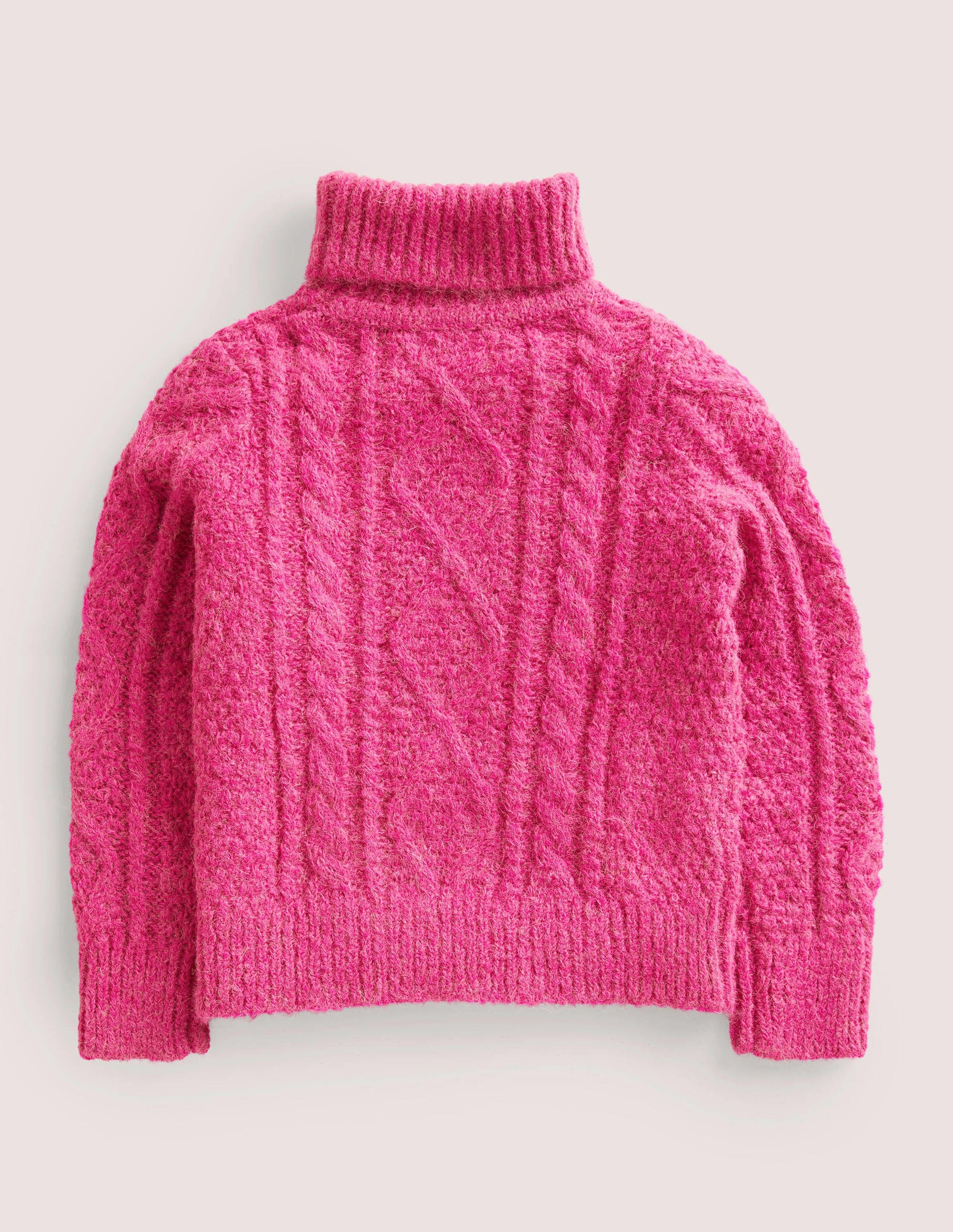 Chunky Cable Roll Neck Jumper-Shocking Pink Cable-2