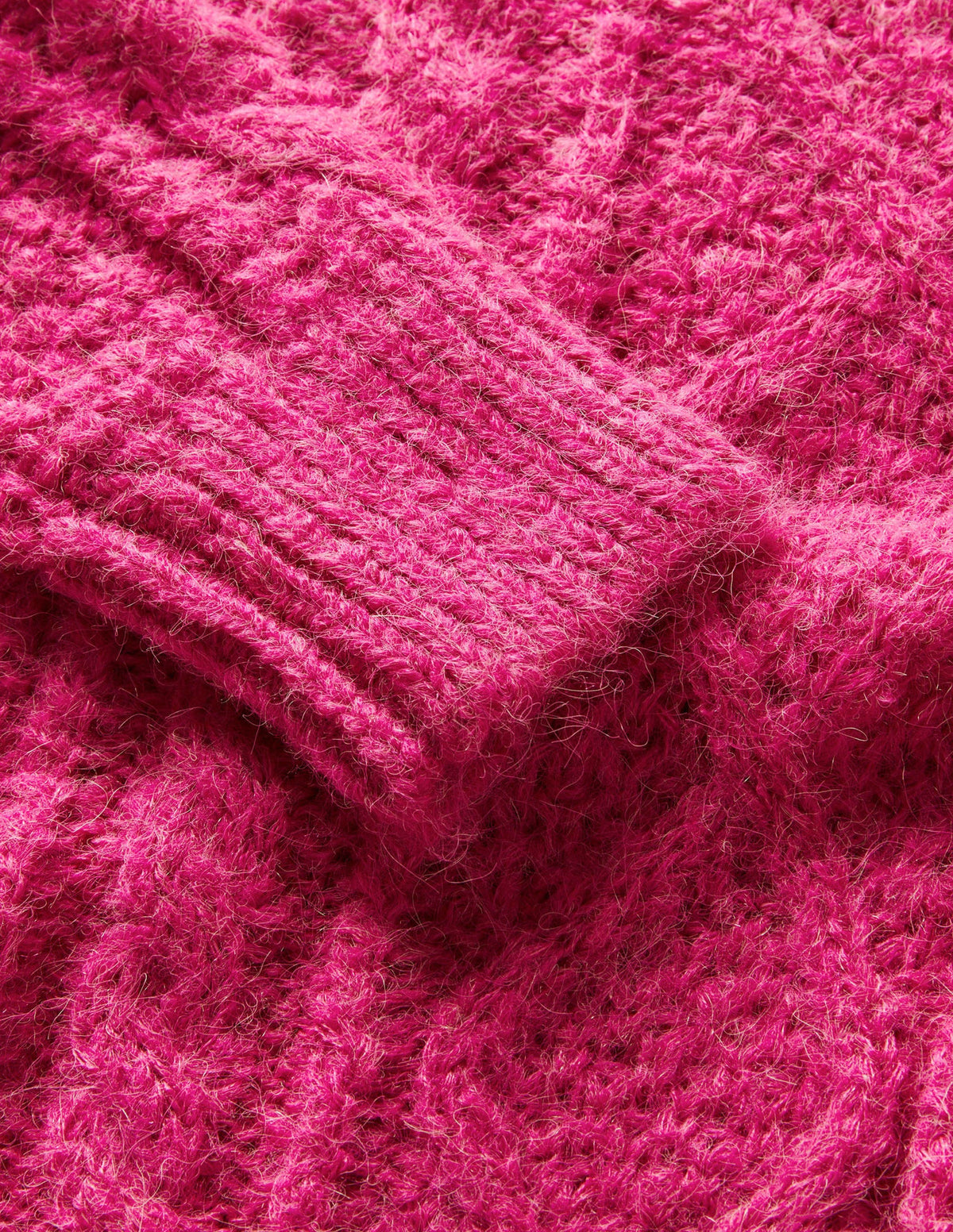 Chunky Cable Roll Neck Jumper-Shocking Pink Cable-3