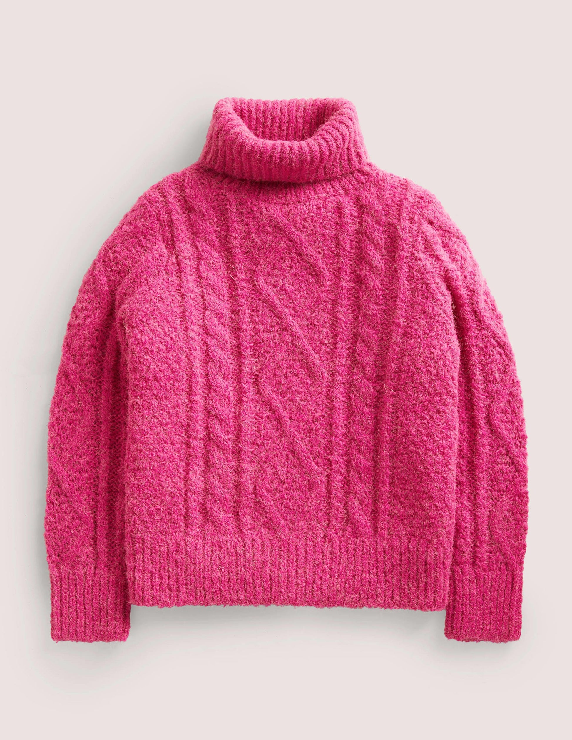Chunky Cable Roll Neck Jumper-Shocking Pink Cable-1