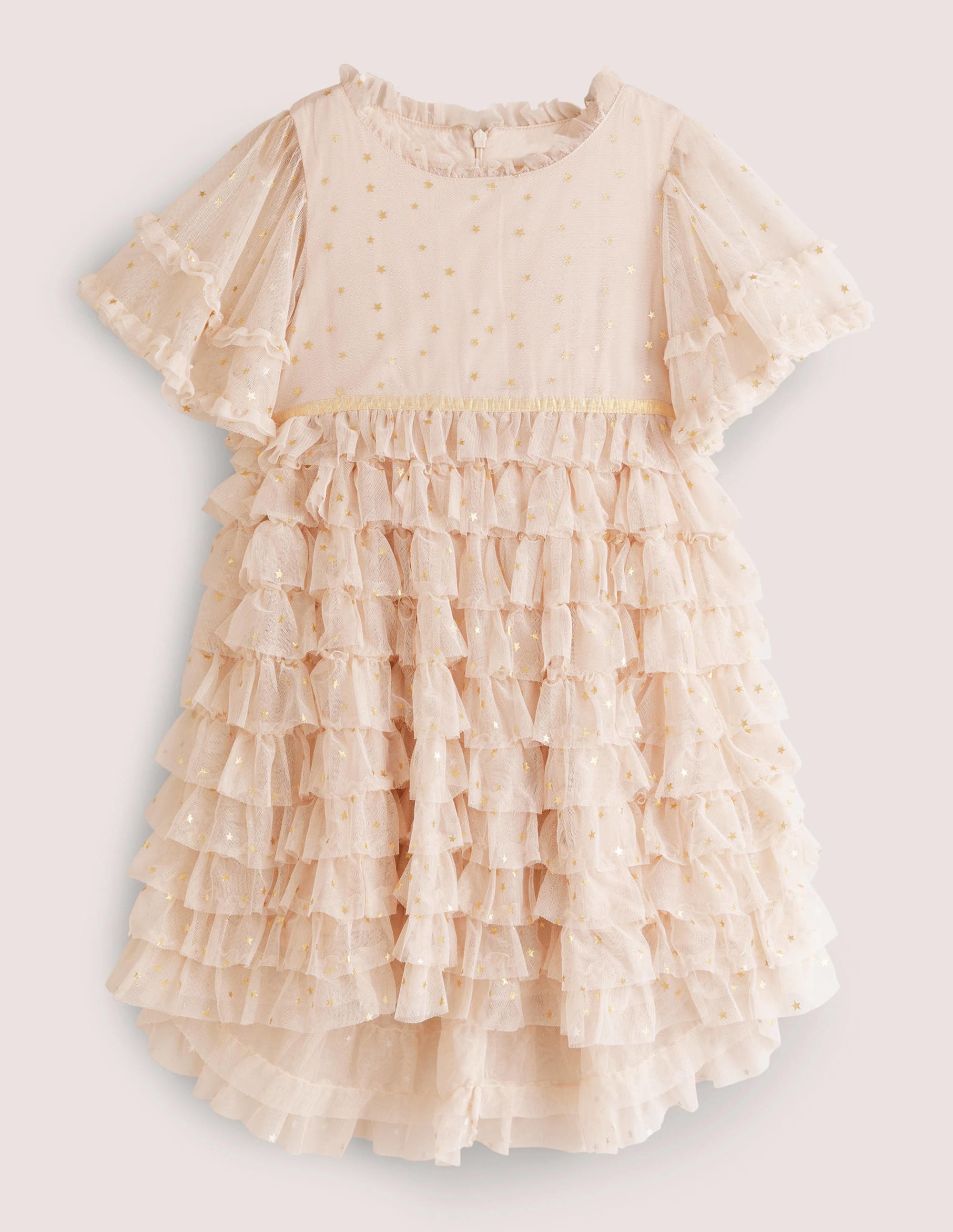 Ivory Gold Star Print Ruffle Tulle Party Dress-Sandpiper Pink Gold Stars - Image 1
