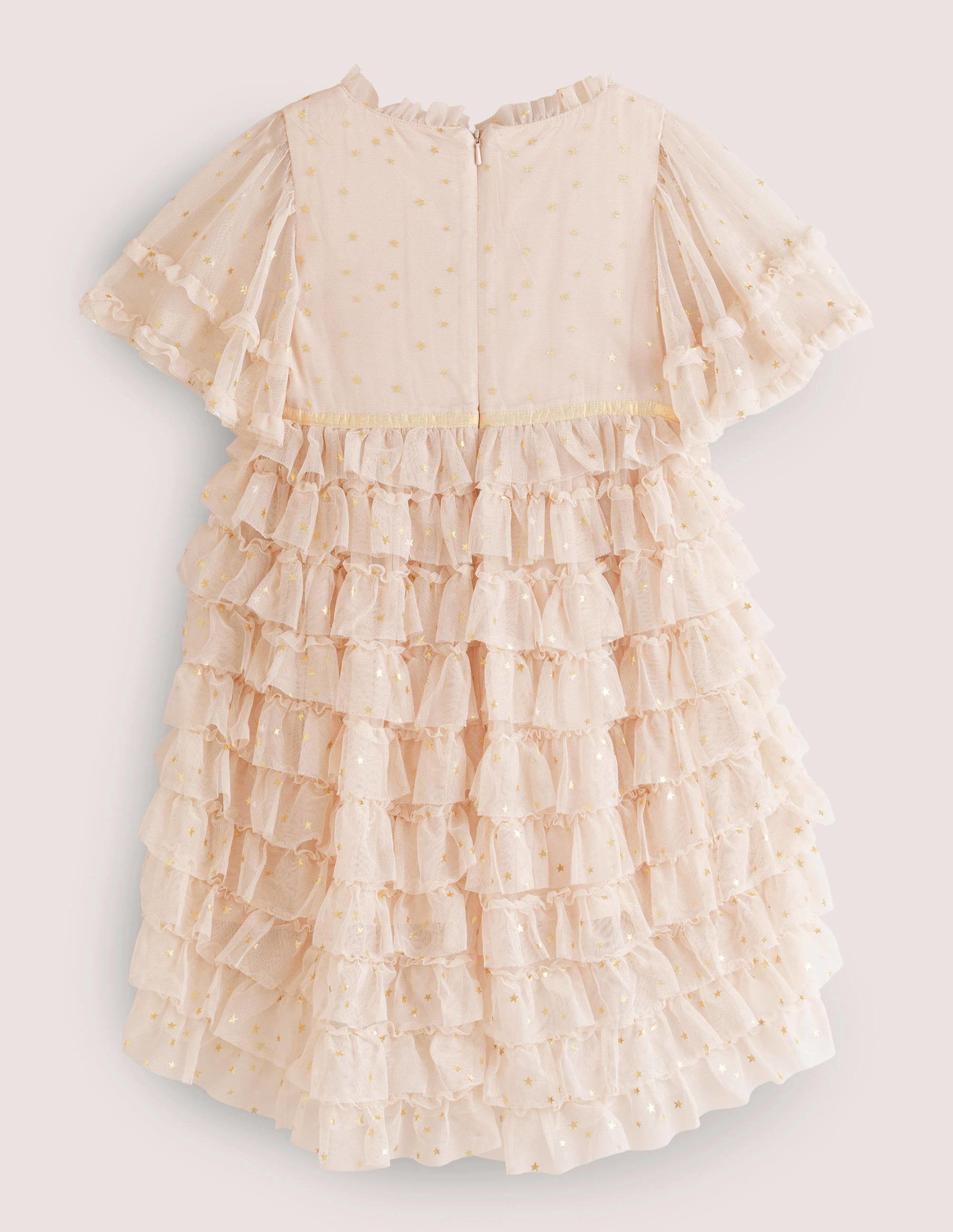 Ivory Gold Star Print Ruffle Tulle Party Dress-Sandpiper Pink Gold Stars - Image 2