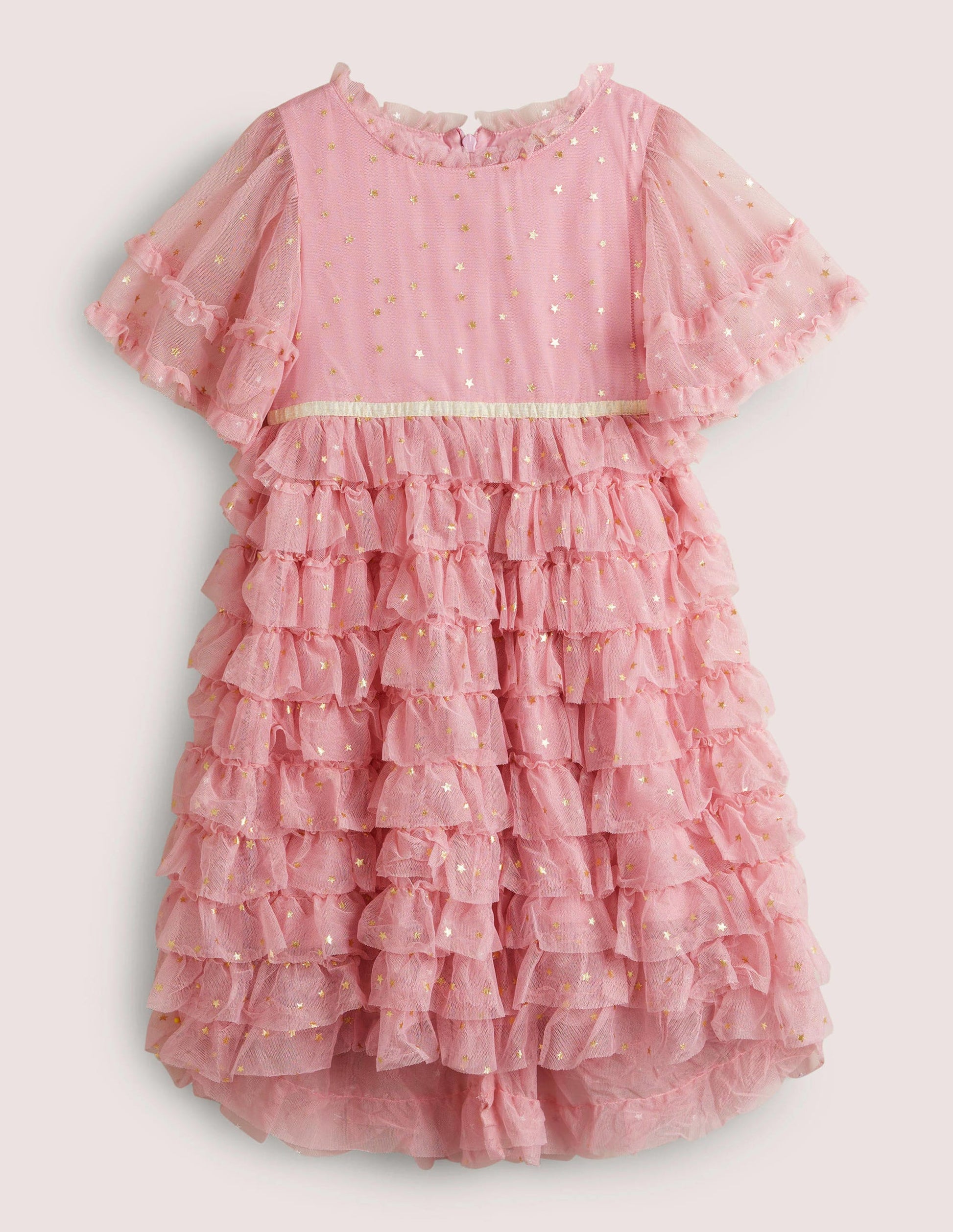 Pink Gold Star Print Ruffle Tulle Party Dress-Cameo Pink-1