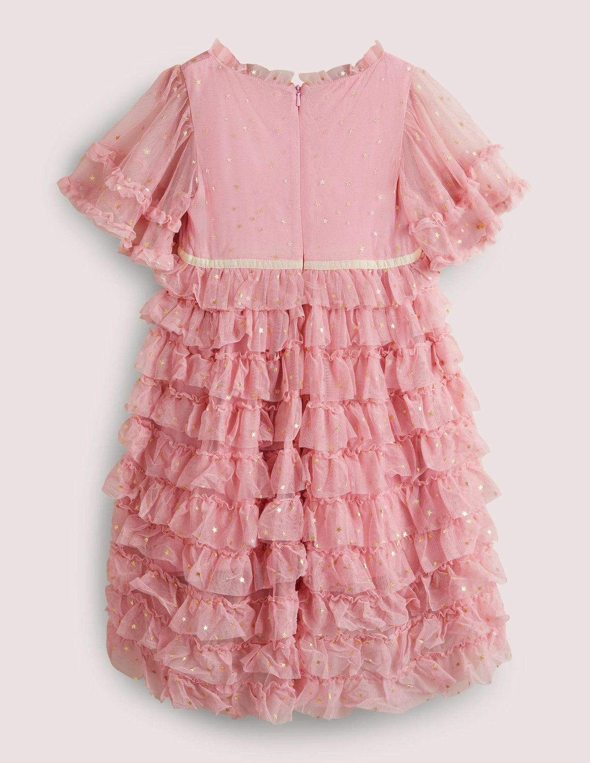 Pink Gold Star Print Ruffle Tulle Party Dress-Cameo Pink-2