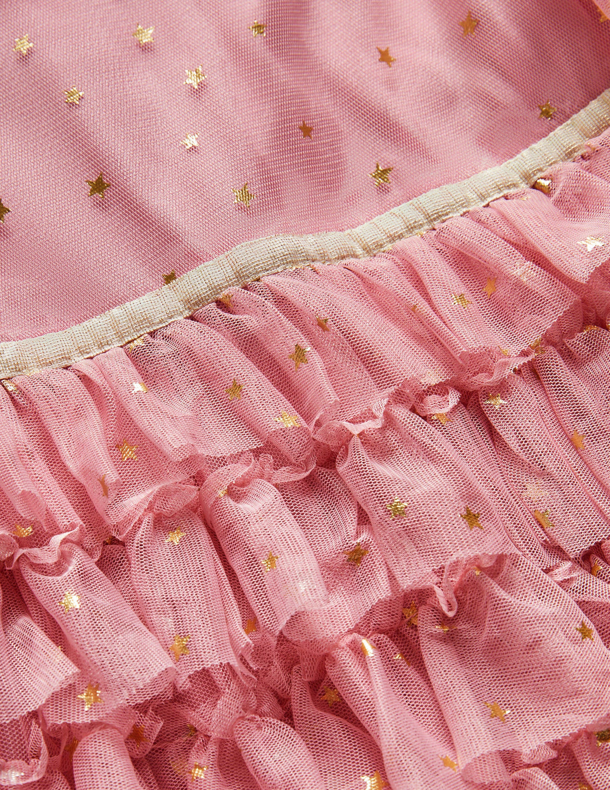 Pink Gold Star Print Ruffle Tulle Party Dress-Cameo Pink - Image 3
