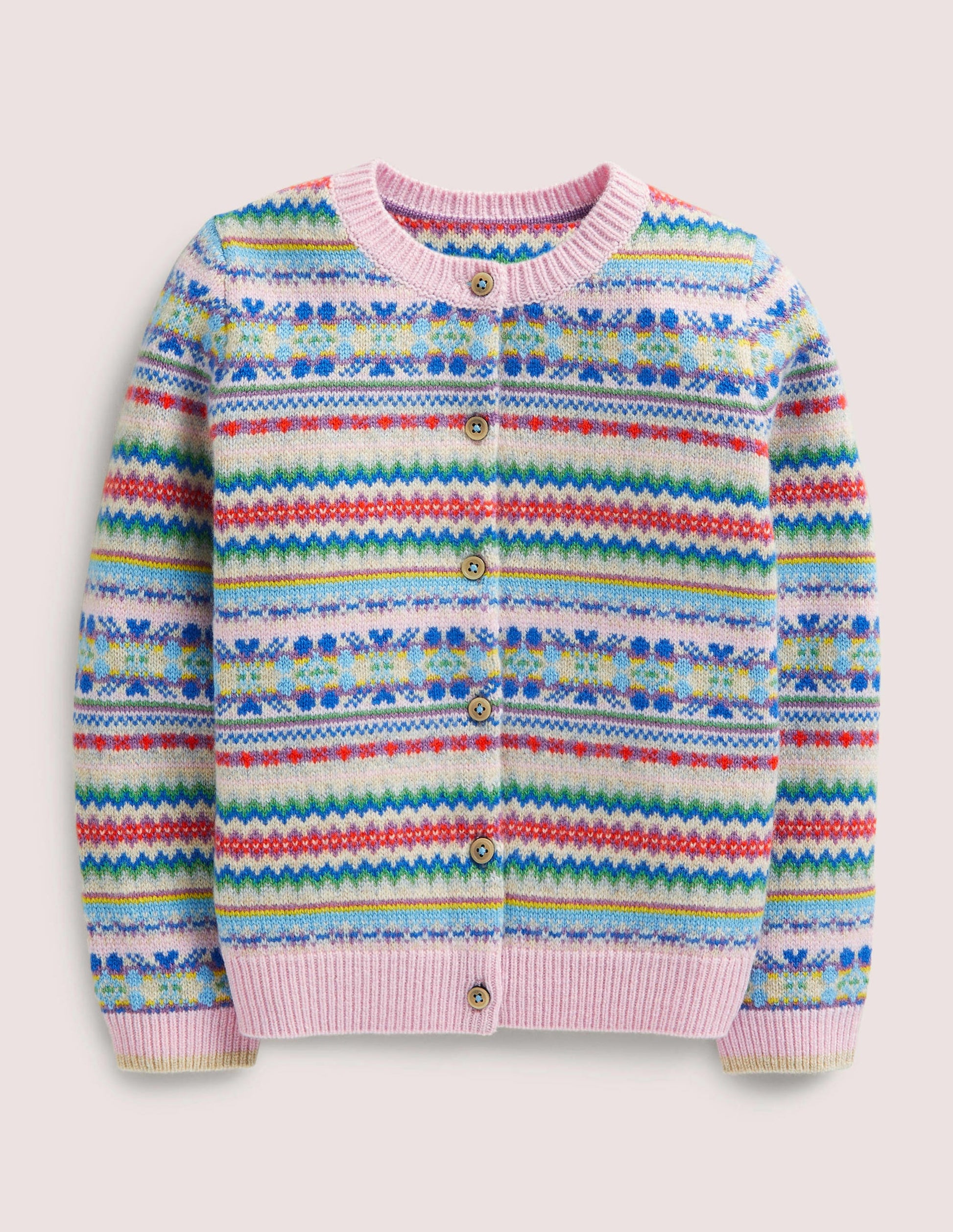 Pink Fair Isle Cashmere Cardigan-Boto Pink, Multi Fair Isle-1