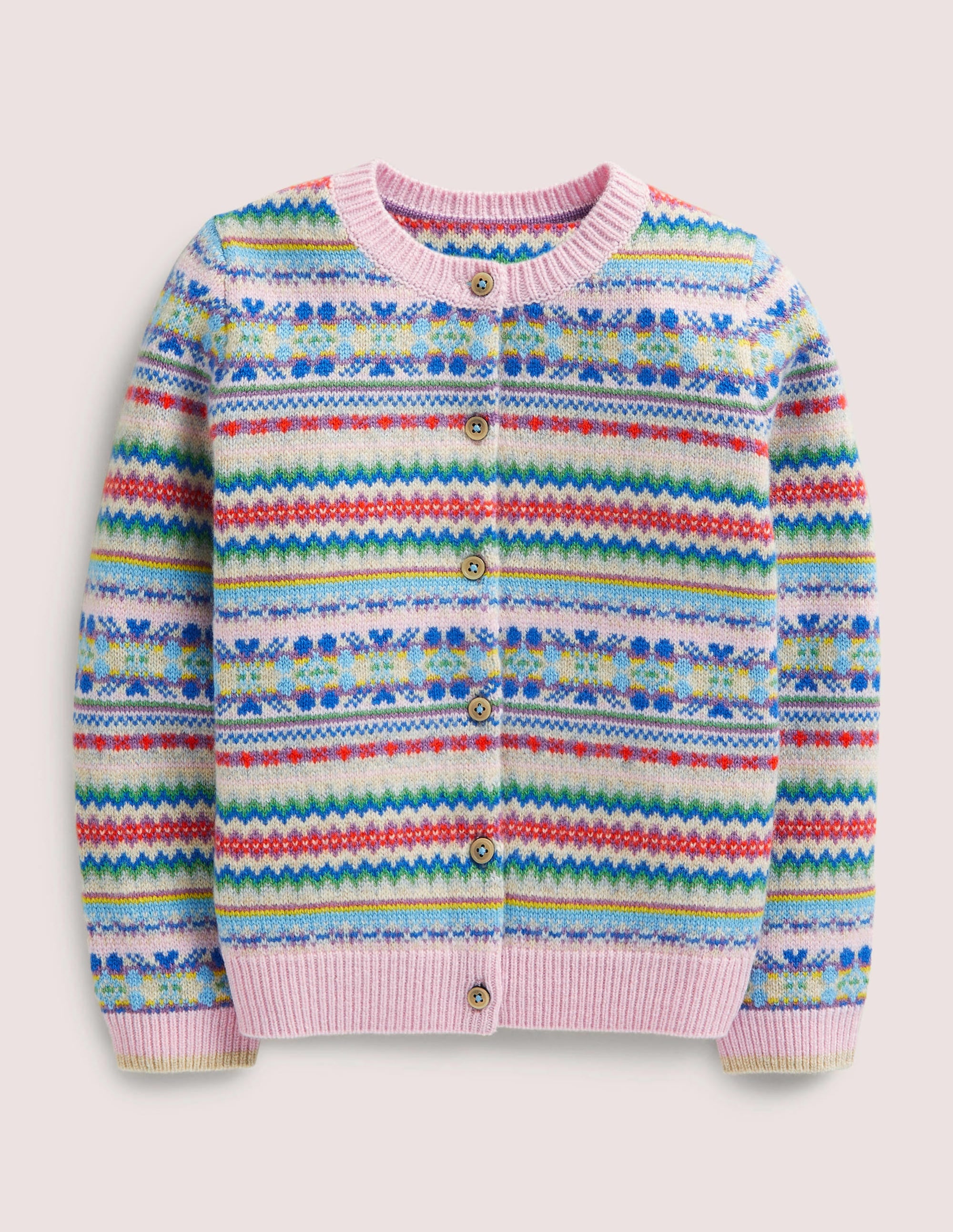 Pink Fair Isle Cashmere Cardigan-Boto Pink, Multi Fair Isle - Image 1