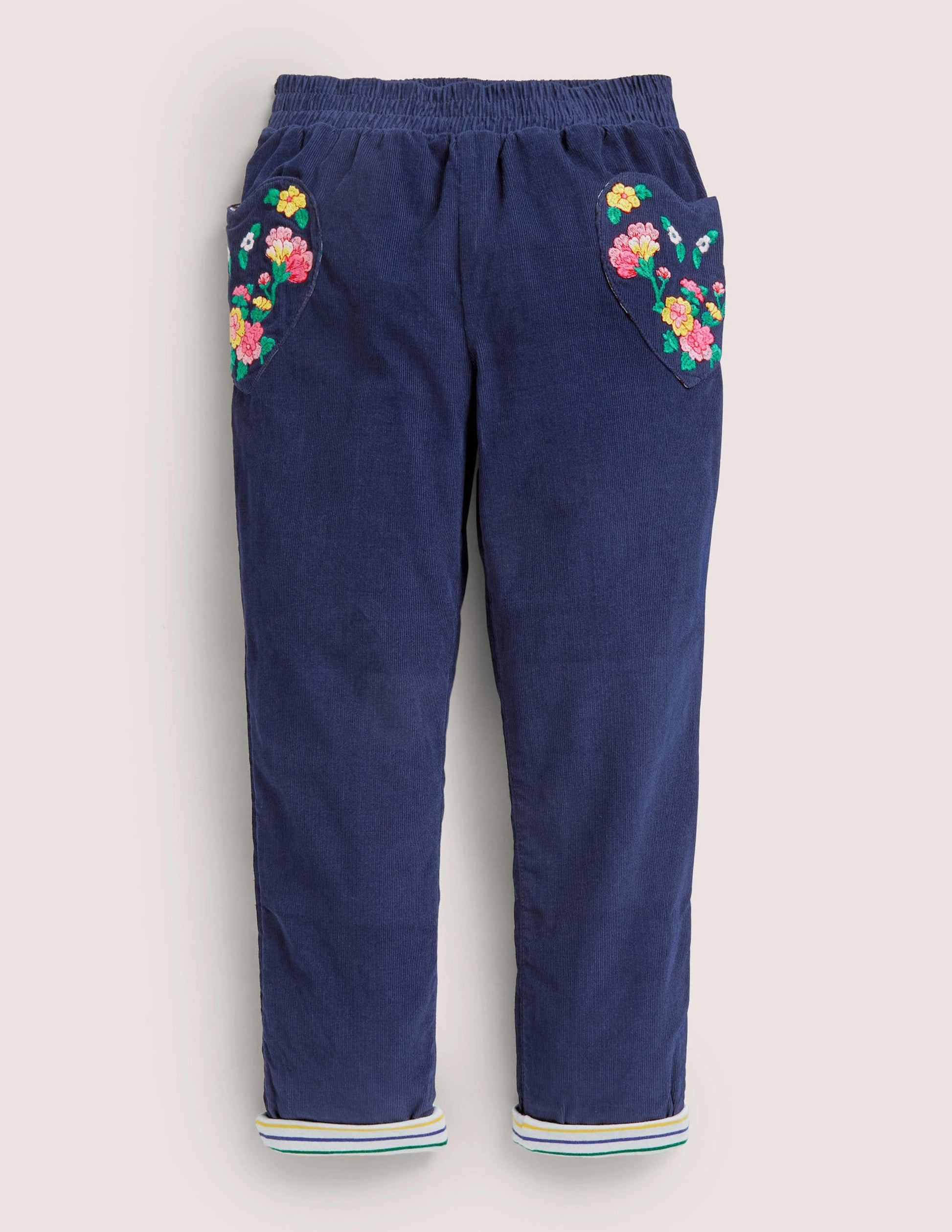Lined Cord Pull-On Trousers-College Navy Embroidery-1