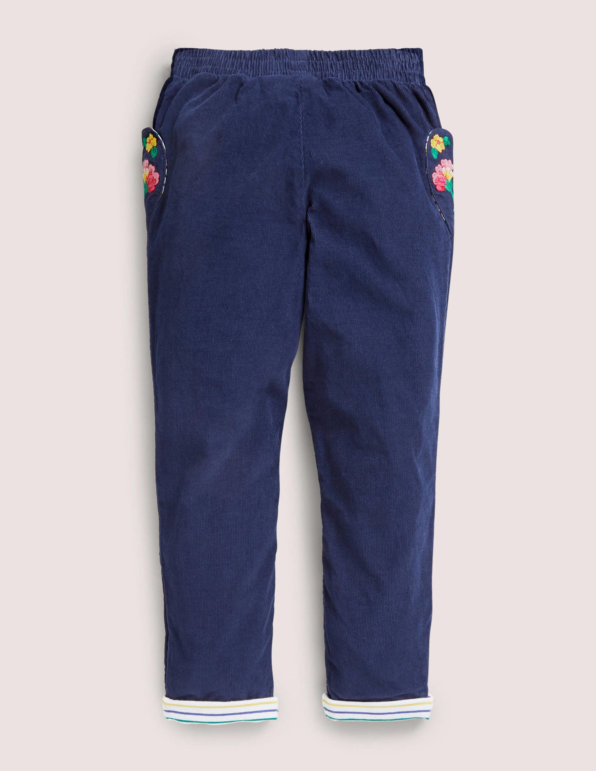 Lined Cord Pull-On Trousers-College Navy Embroidery-2