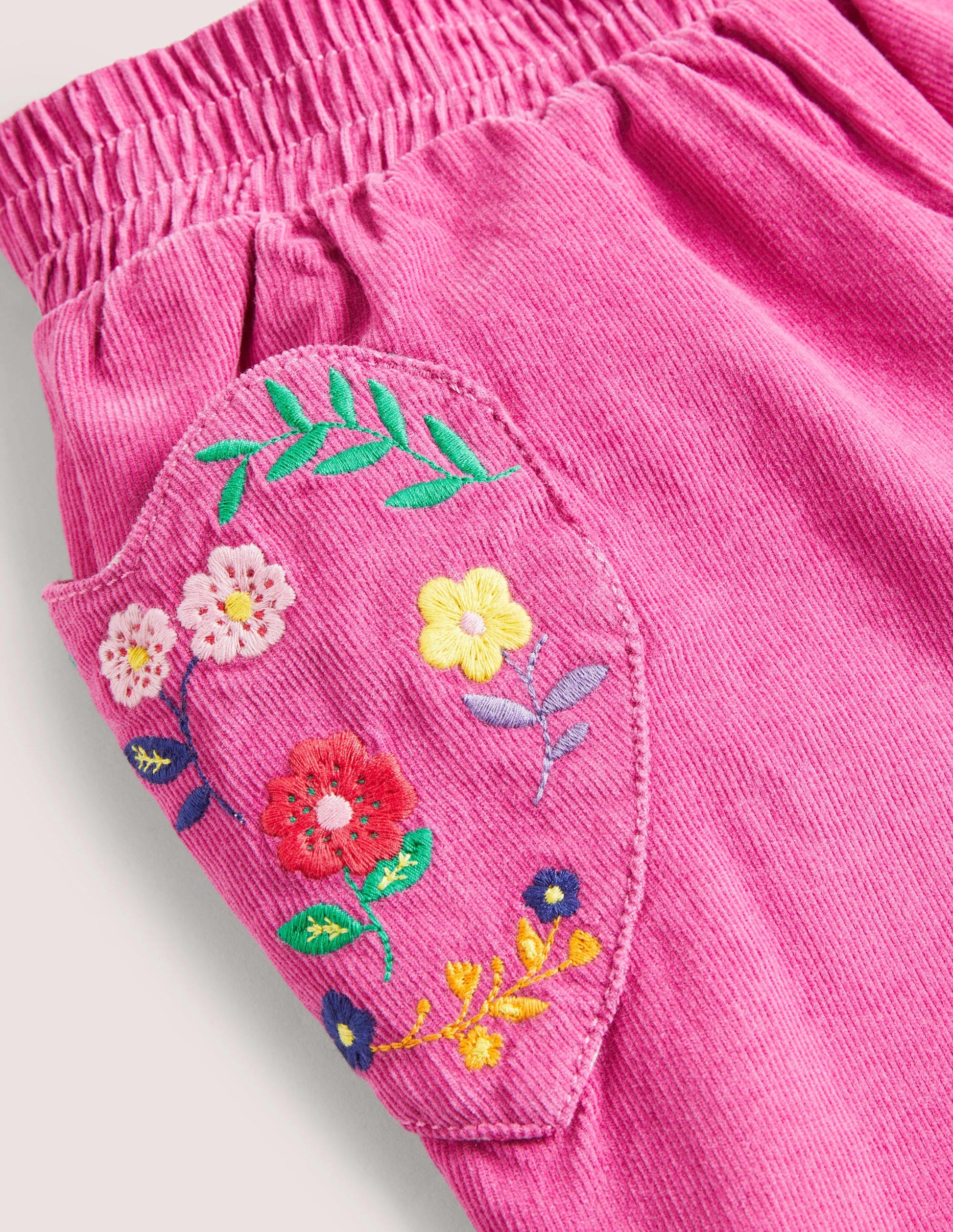 Lined Cord Pull-On Trousers-Shocking Pink Embroidery-3