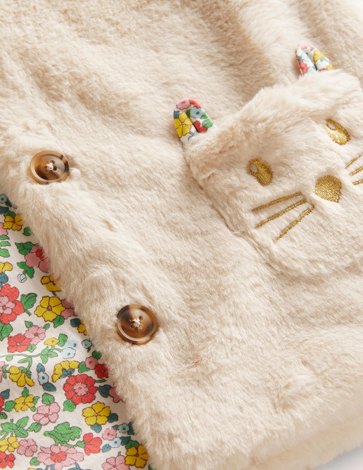 White Faux Fur Gilet with Cat Pockets-Oatmeal - Image 3