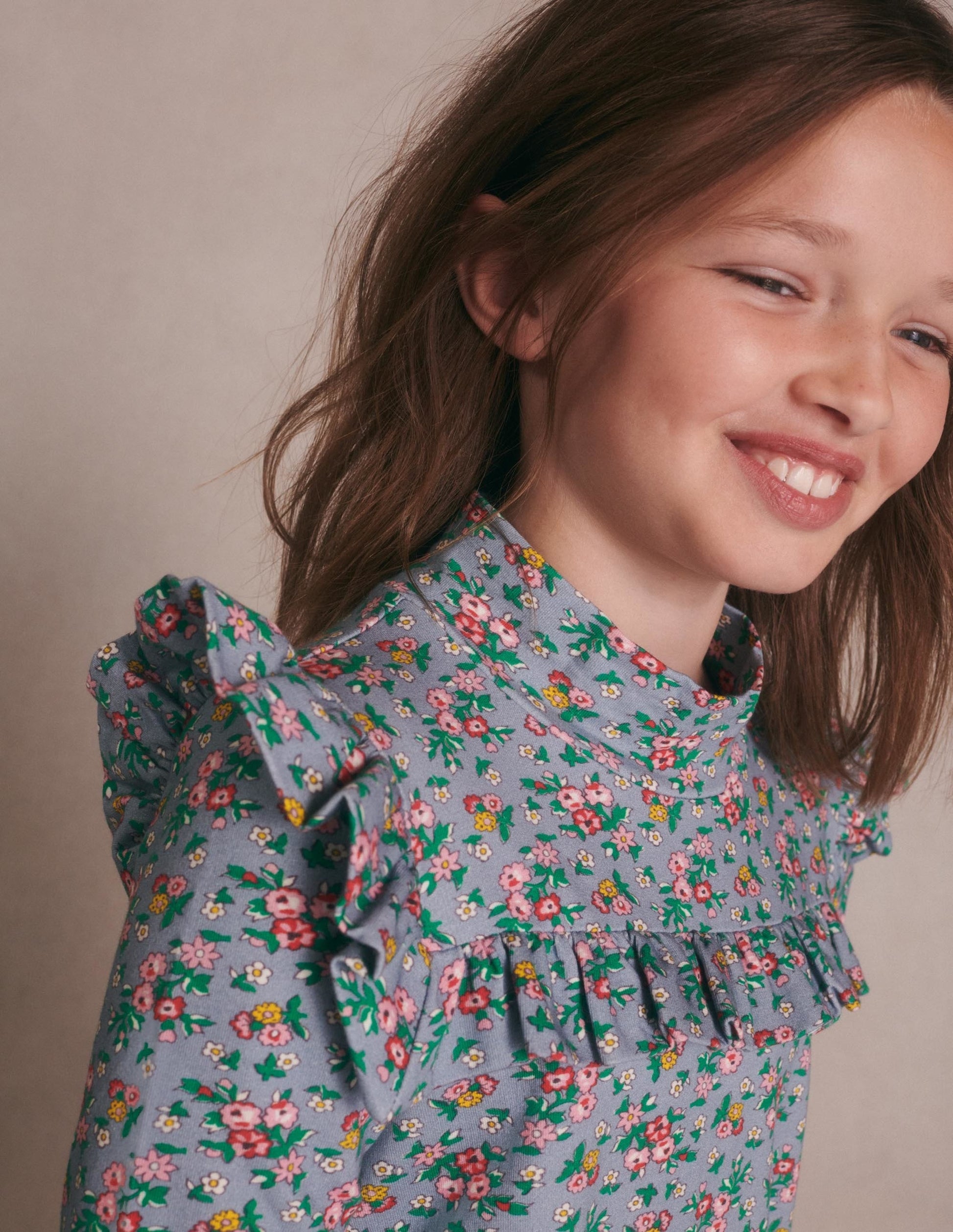 Roll Neck Midi Dress-Dusty Blue Flower Bouquet-5