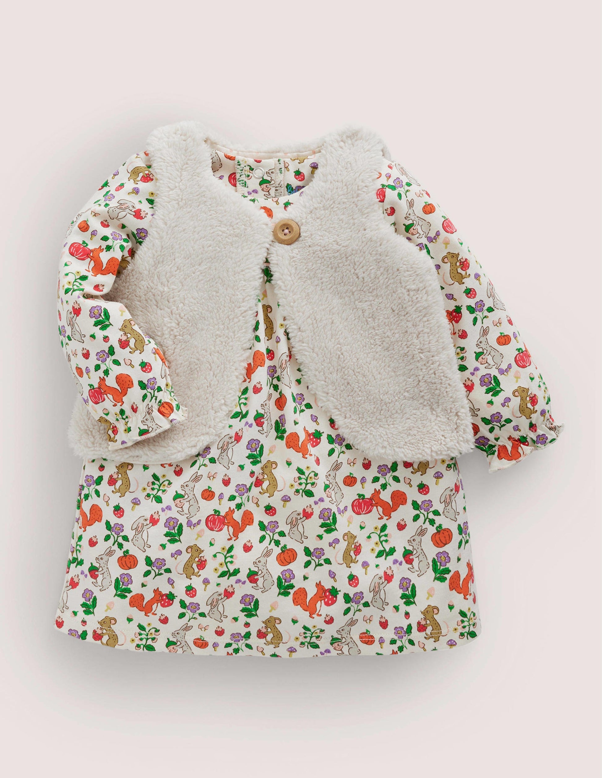 Dress and Gilet Set-Ivory Woodland Friends-1