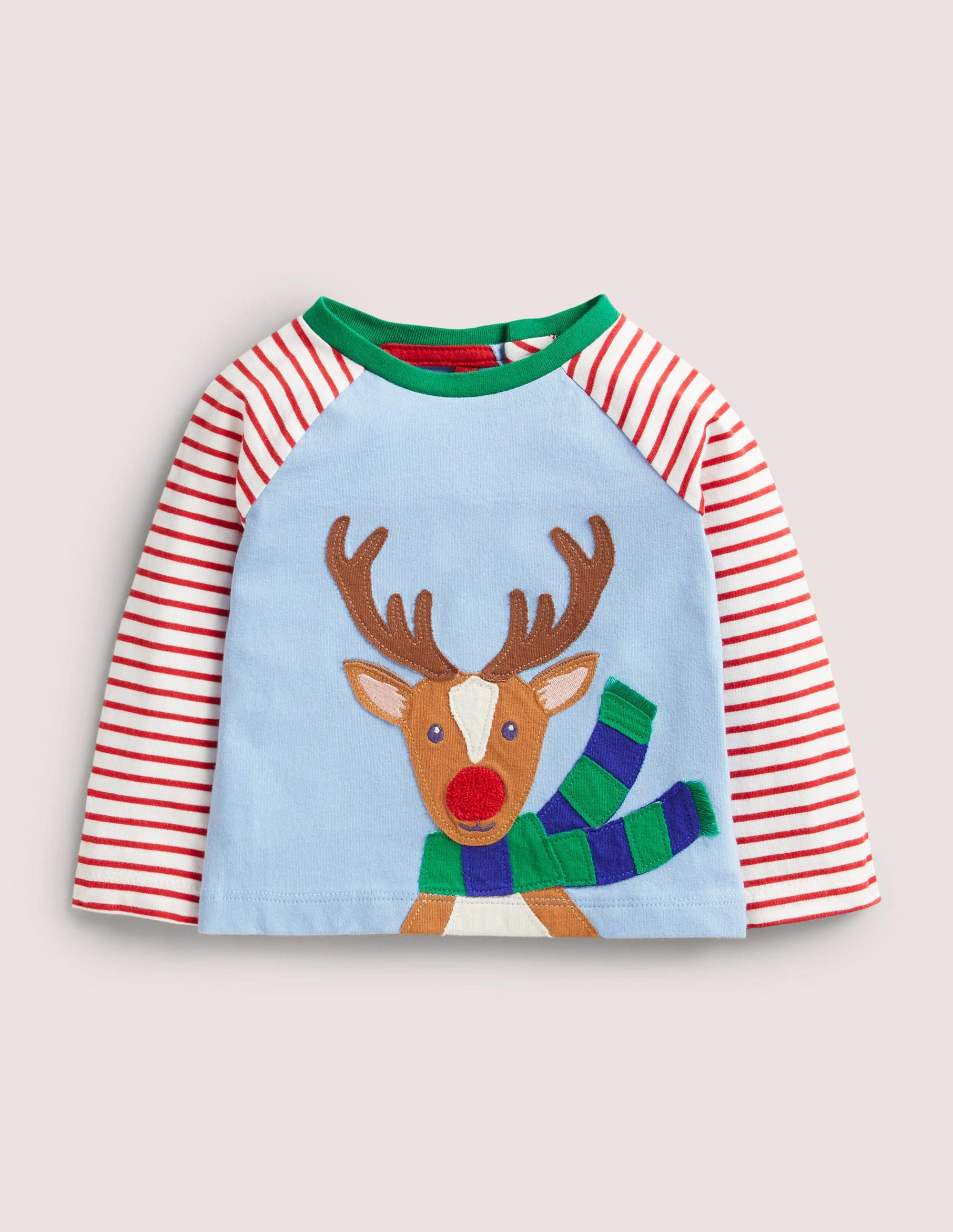Front & Back Appliqué T-shirt-Dusty Blue Reindeer - Image 1