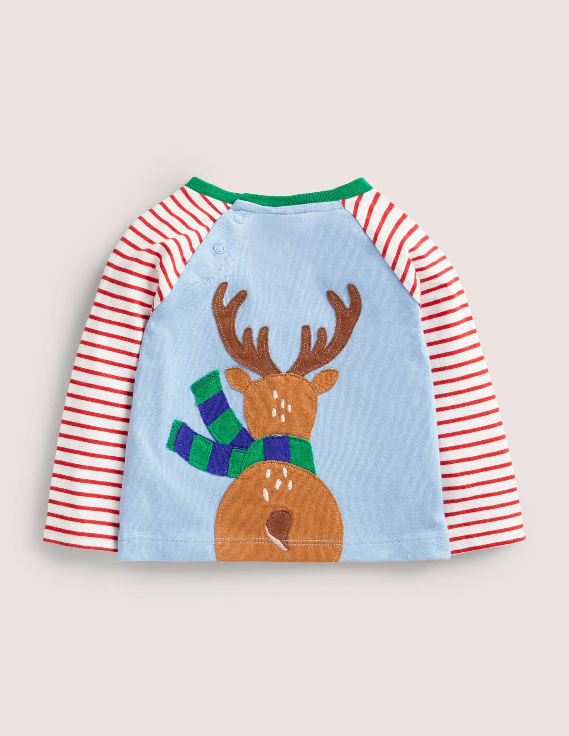 Front & Back Appliqué T-shirt-Dusty Blue Reindeer-2