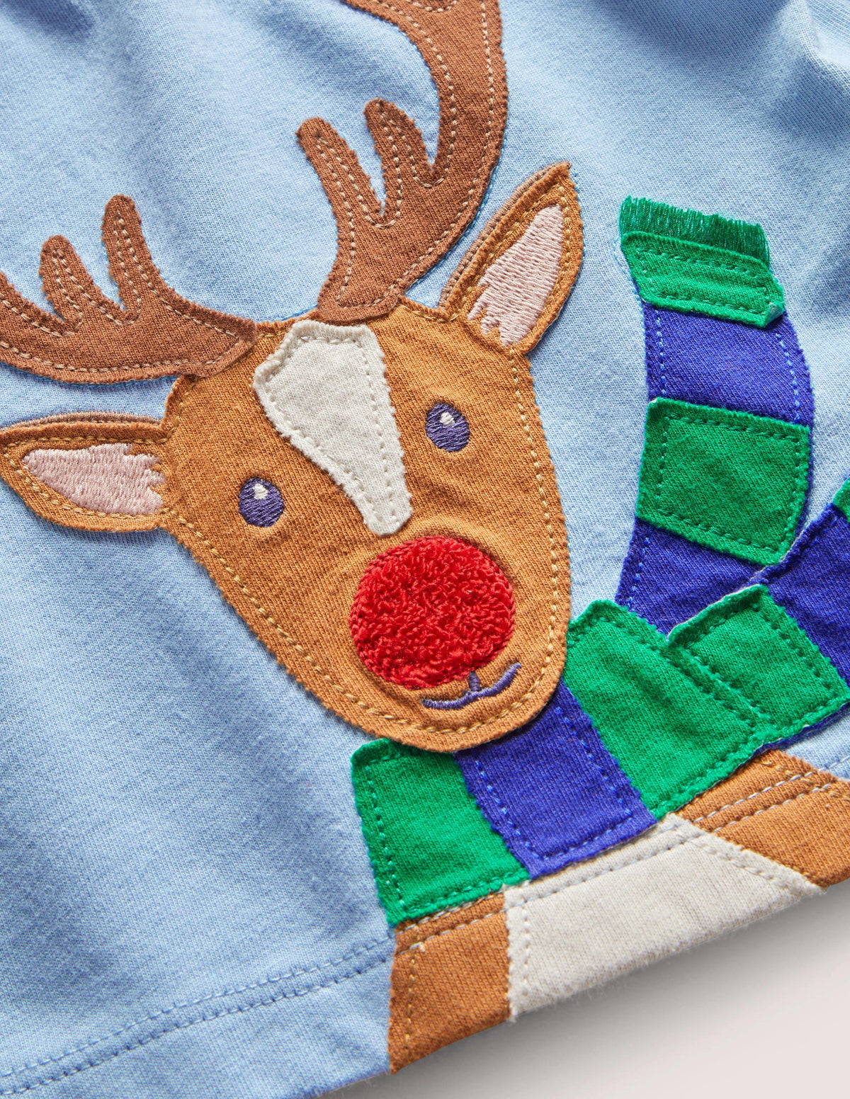 Front & Back Appliqué T-shirt-Dusty Blue Reindeer-3