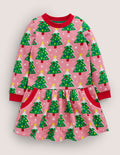 Cosy Printed Sweatshirt Dress-Formica Pink Christmas Trees