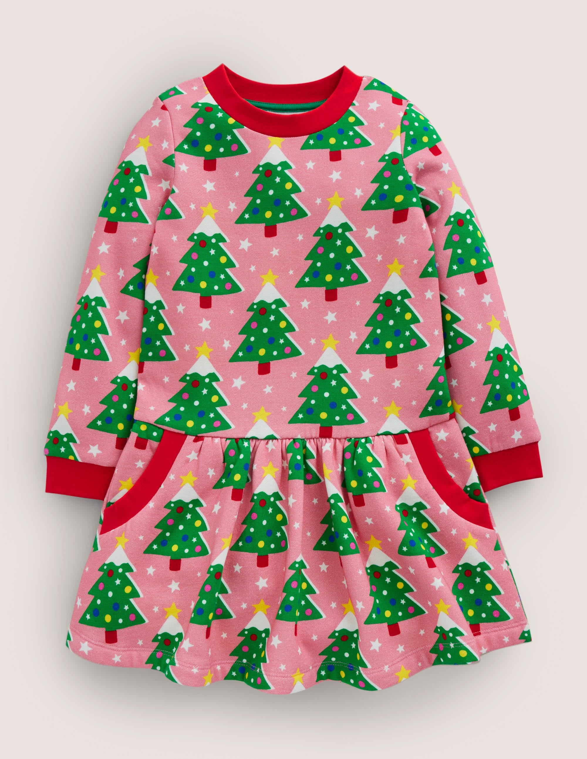 Cosy Printed Sweatshirt Dress-Formica Pink Christmas Trees - Image 1