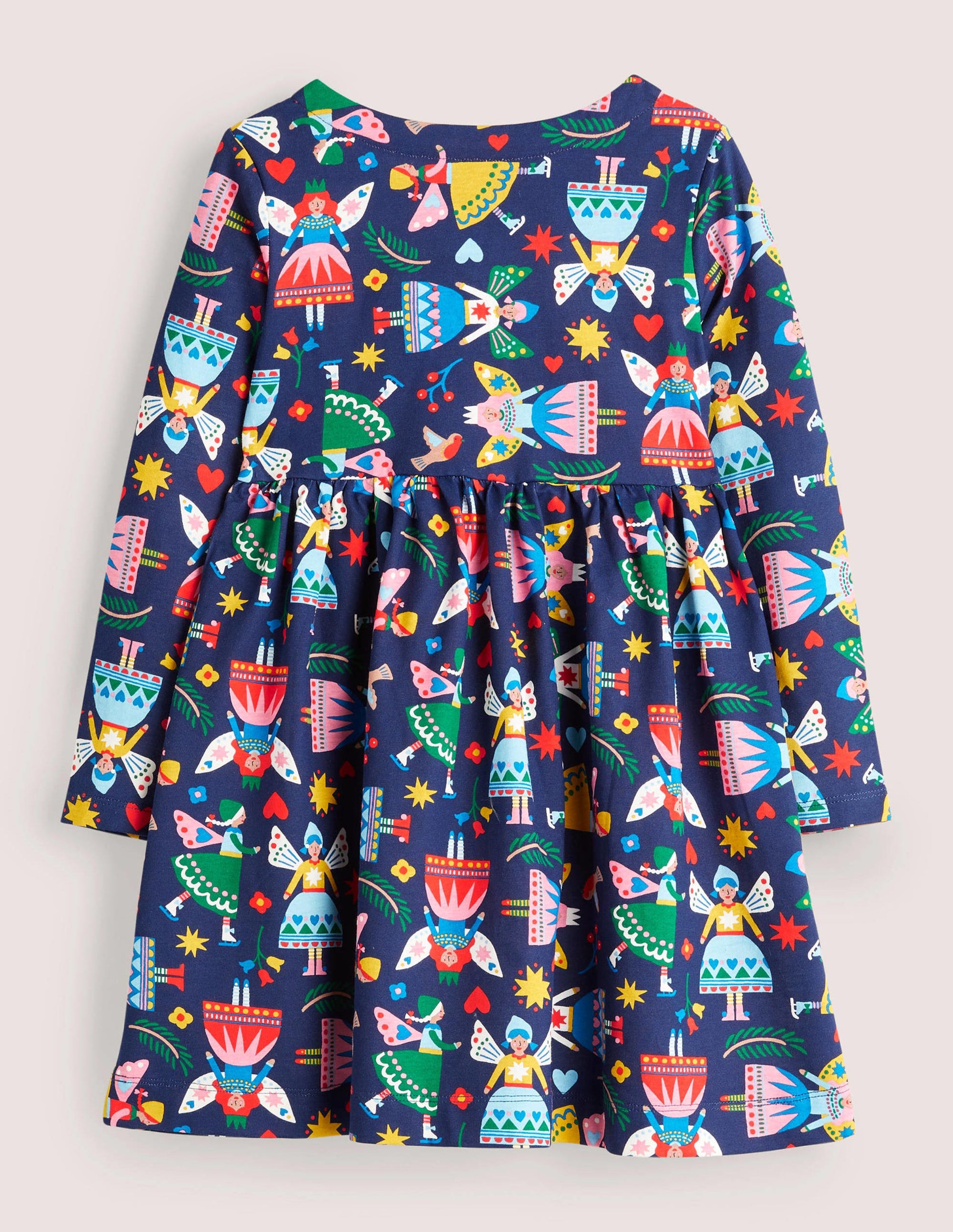 Long Sleeve Fun Jersey Dress-College Navy Folk Fairies-2