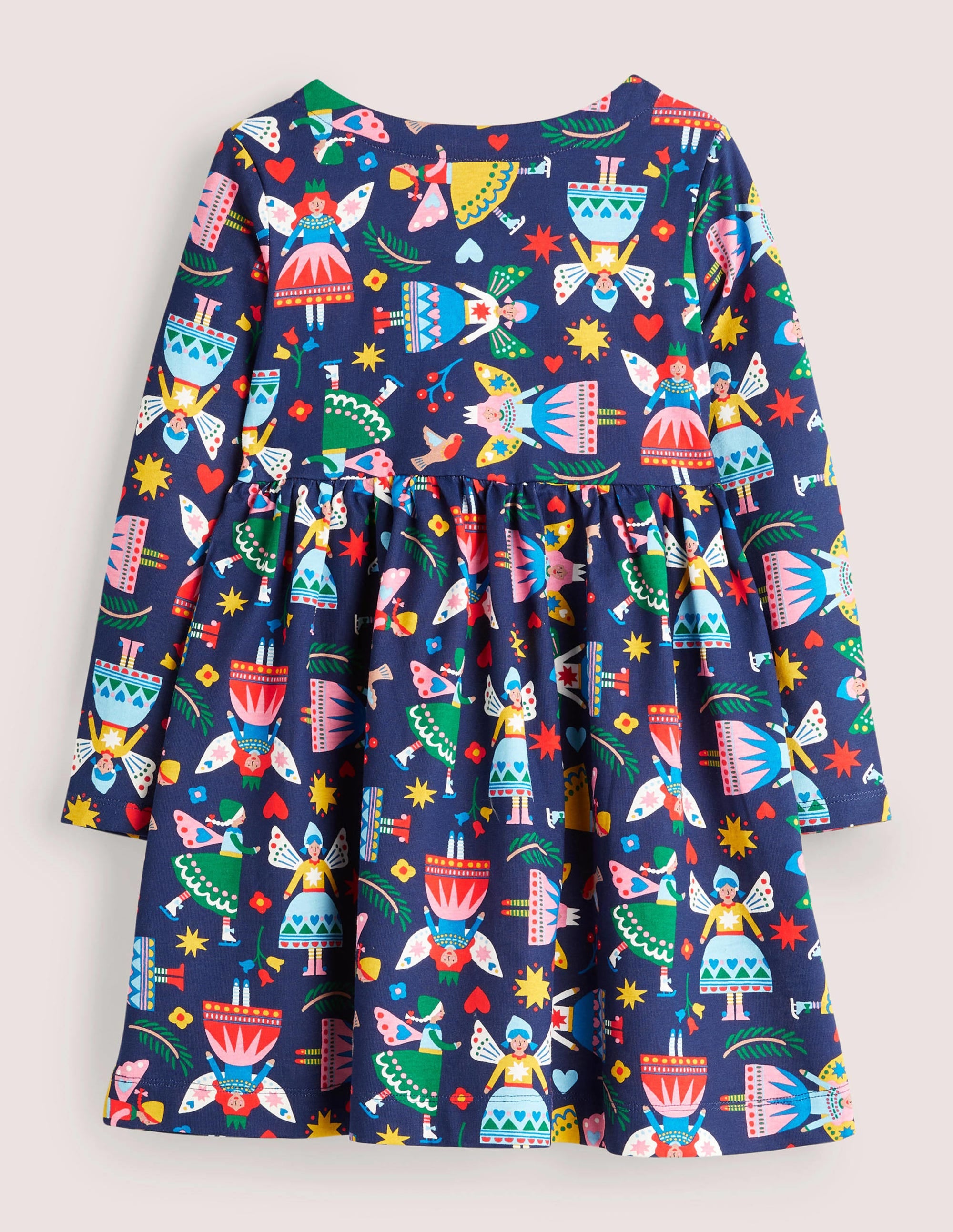 Long Sleeve Fun Jersey Dress-College Navy Folk Fairies - Image 2