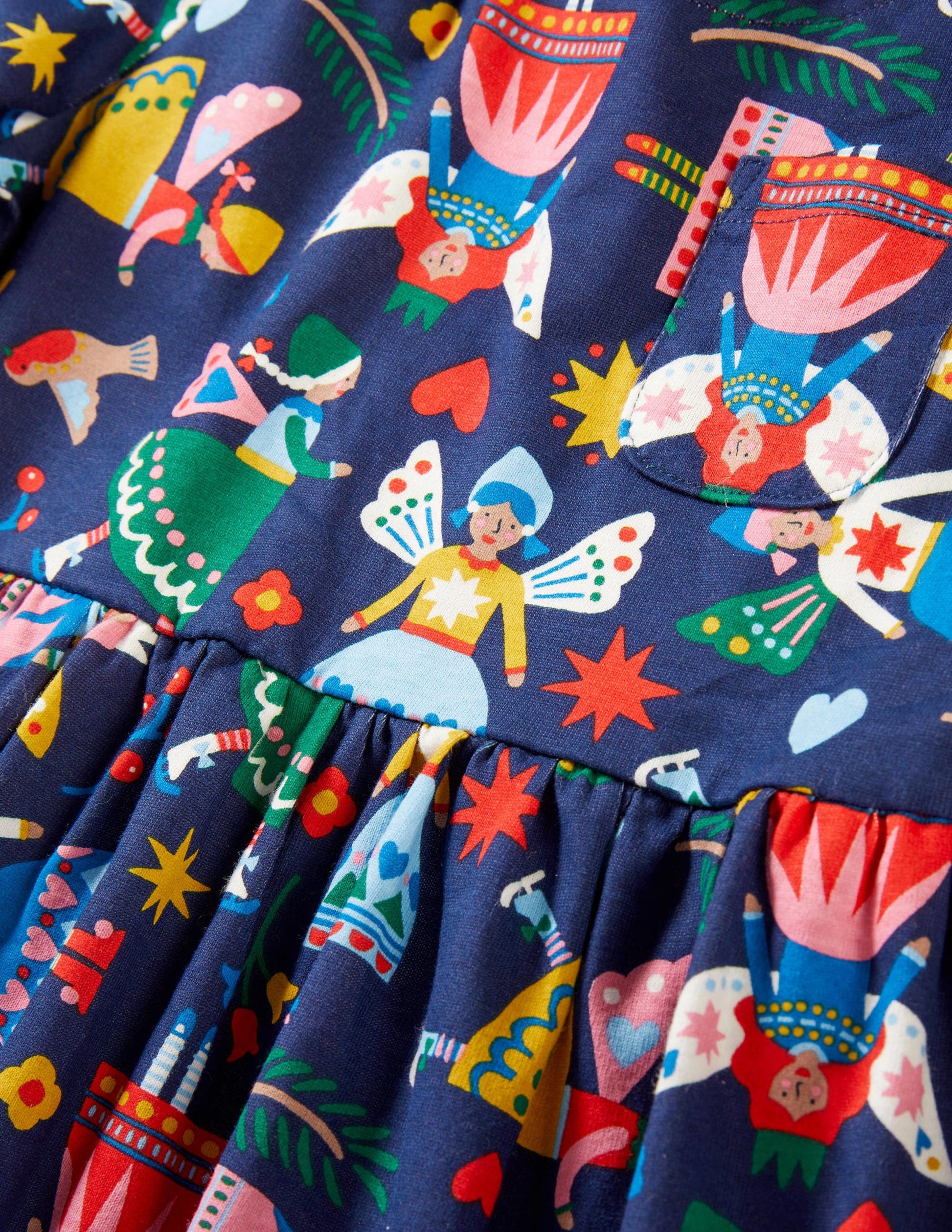 Long Sleeve Fun Jersey Dress-College Navy Folk Fairies-3
