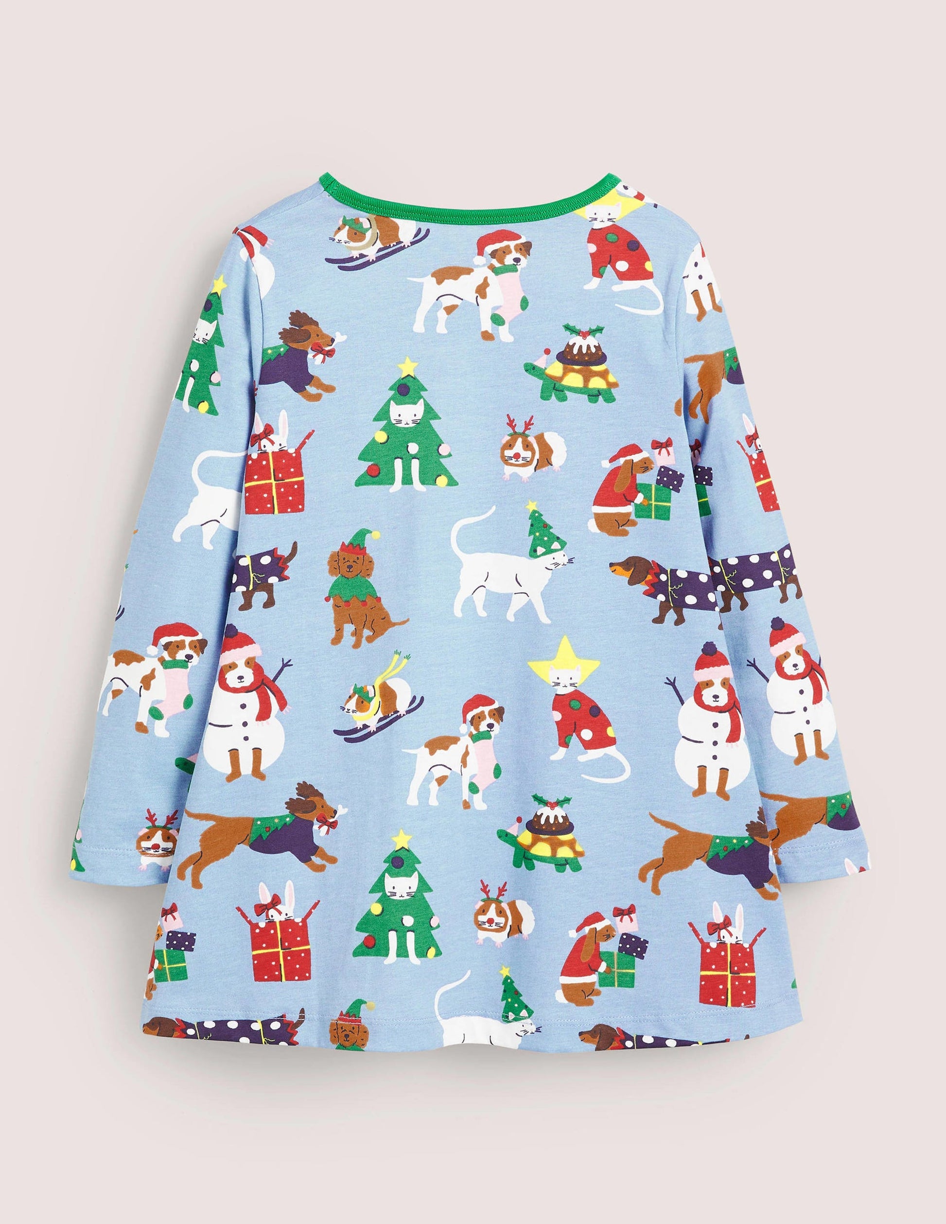 Printed Jersey Pocket Tunic-Dusty Blue Festive Pets-2
