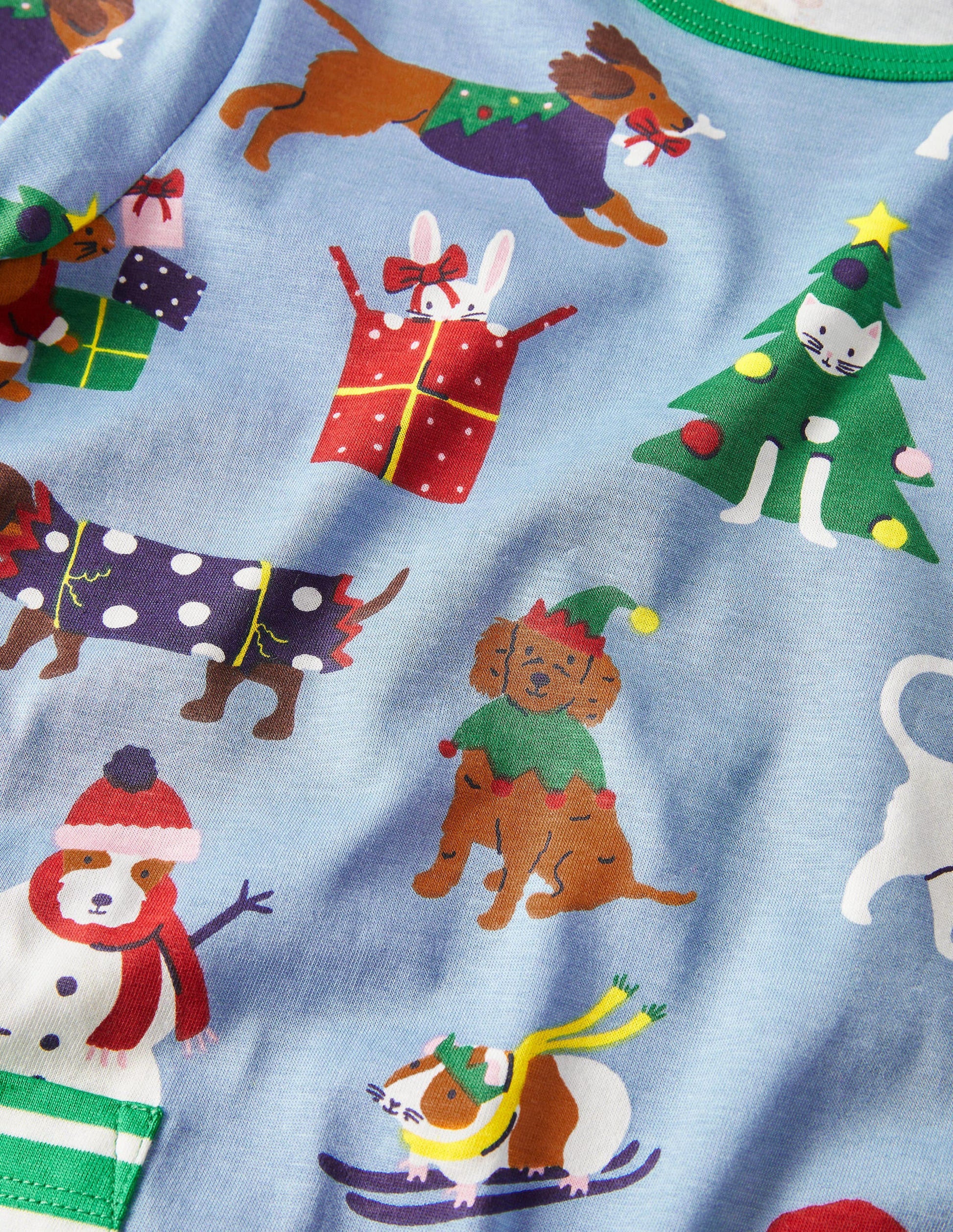 Printed Jersey Pocket Tunic-Dusty Blue Festive Pets-3